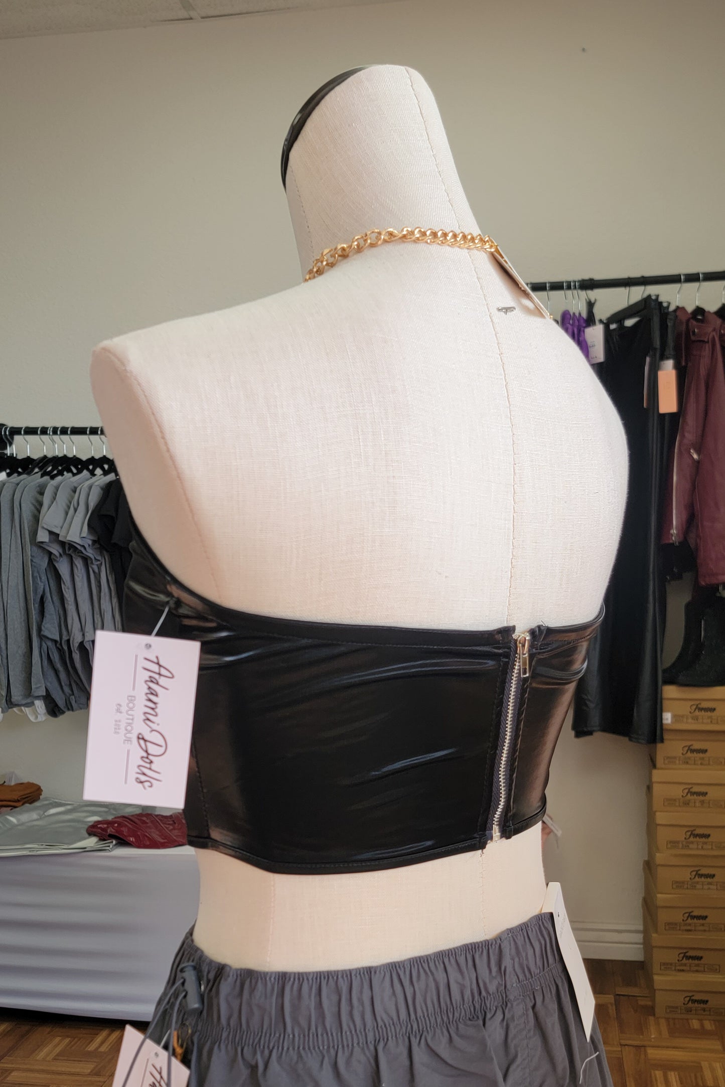 Black - Leather Tied Up Corset Top