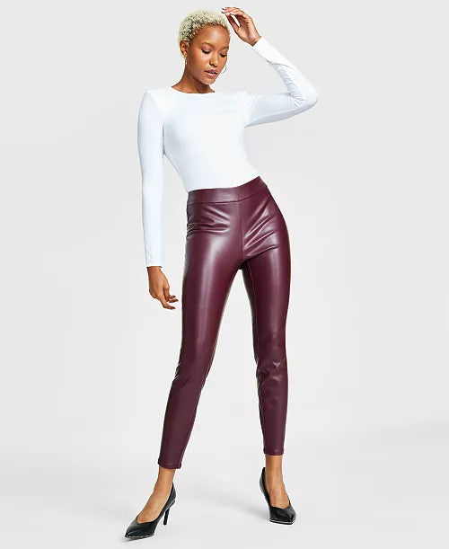 Burgundy - Don't Quit Pleather Faux Leather Leggings - Wine Leather Leggings
