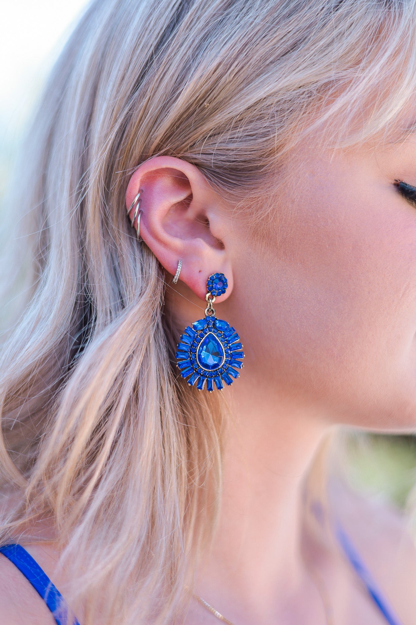 Royal Blue - Glamorous Rhinestone Statement Earrings