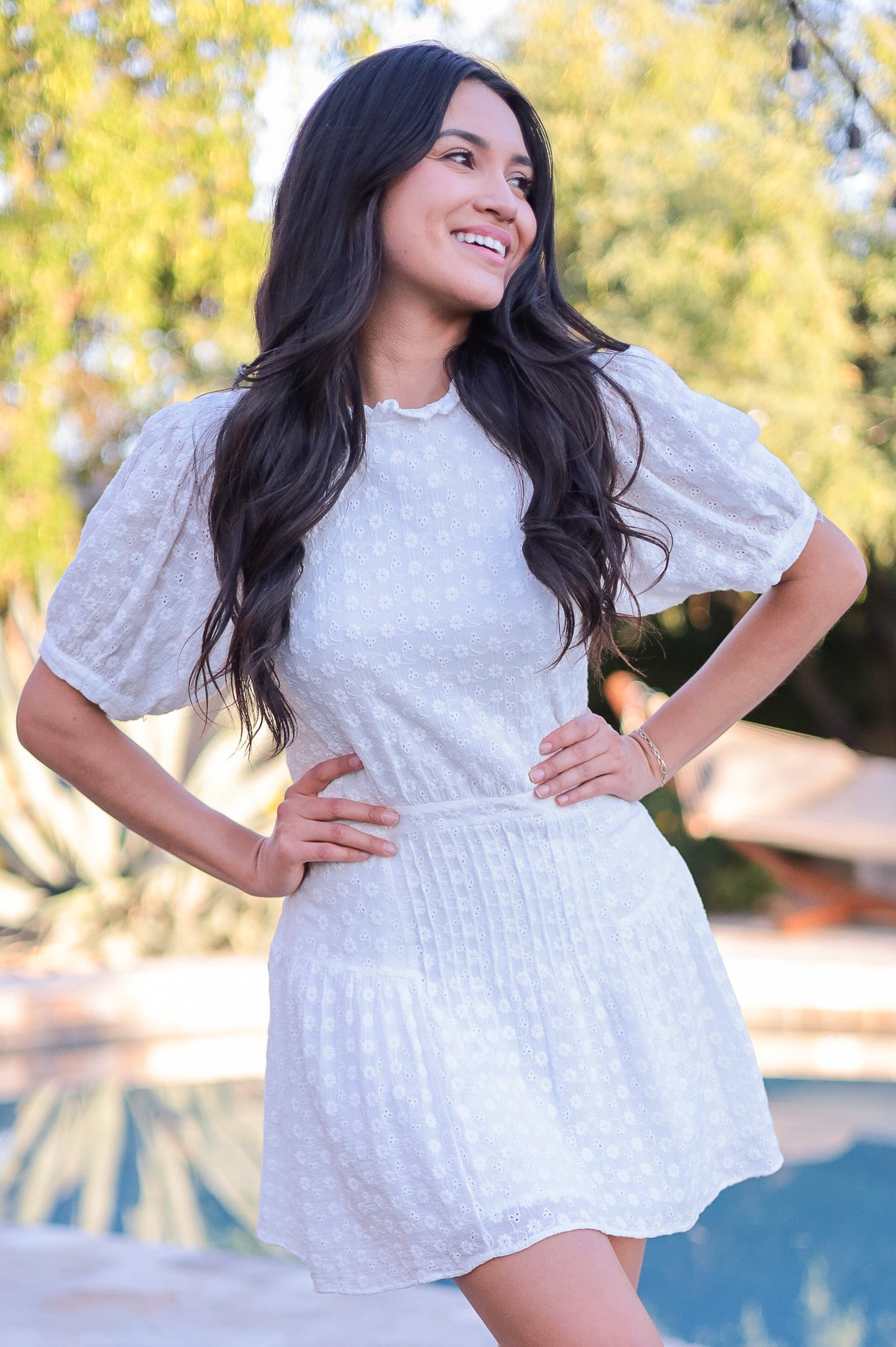 White - Eyelet High Neck Dress