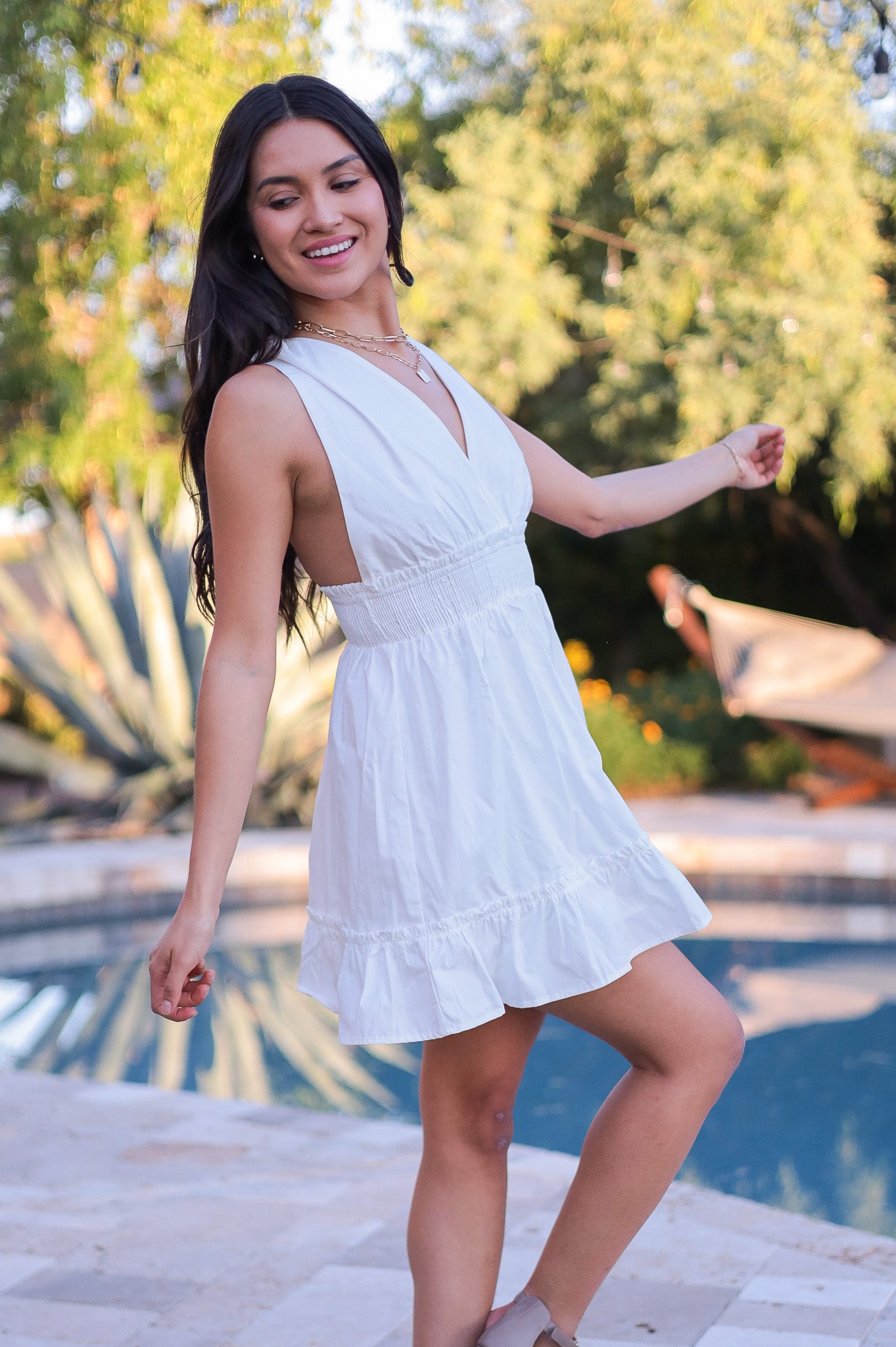 White - Evelyn Halter Dress