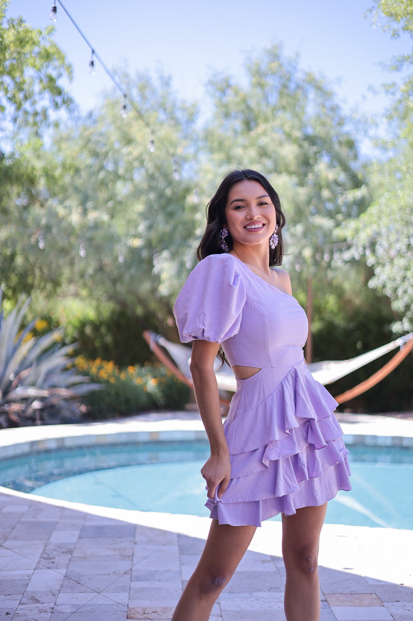 Lavender - Marisol One Shoulder Ruffle Dress
