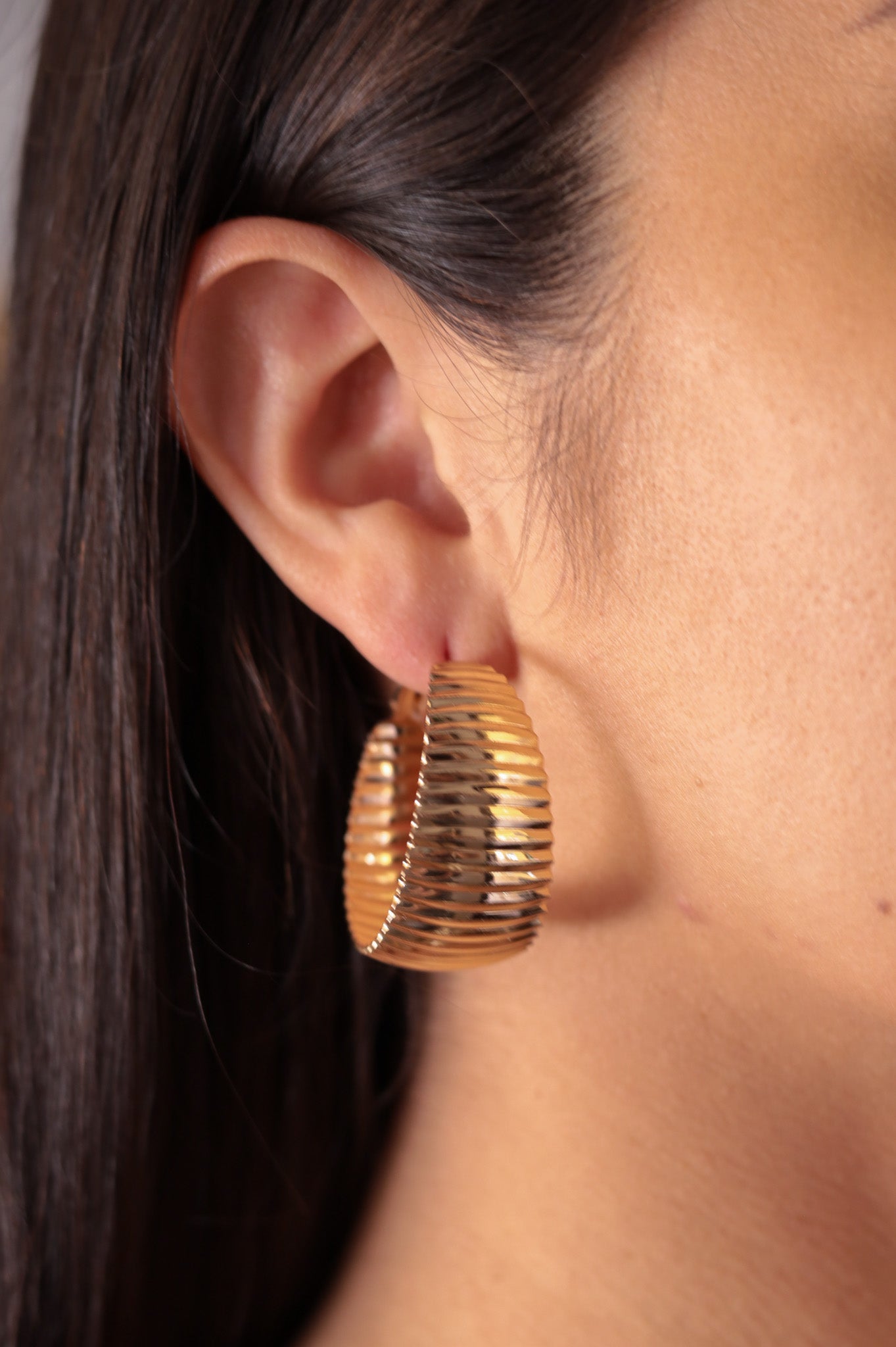 Gold - Textured Thick Hoops Earrings
