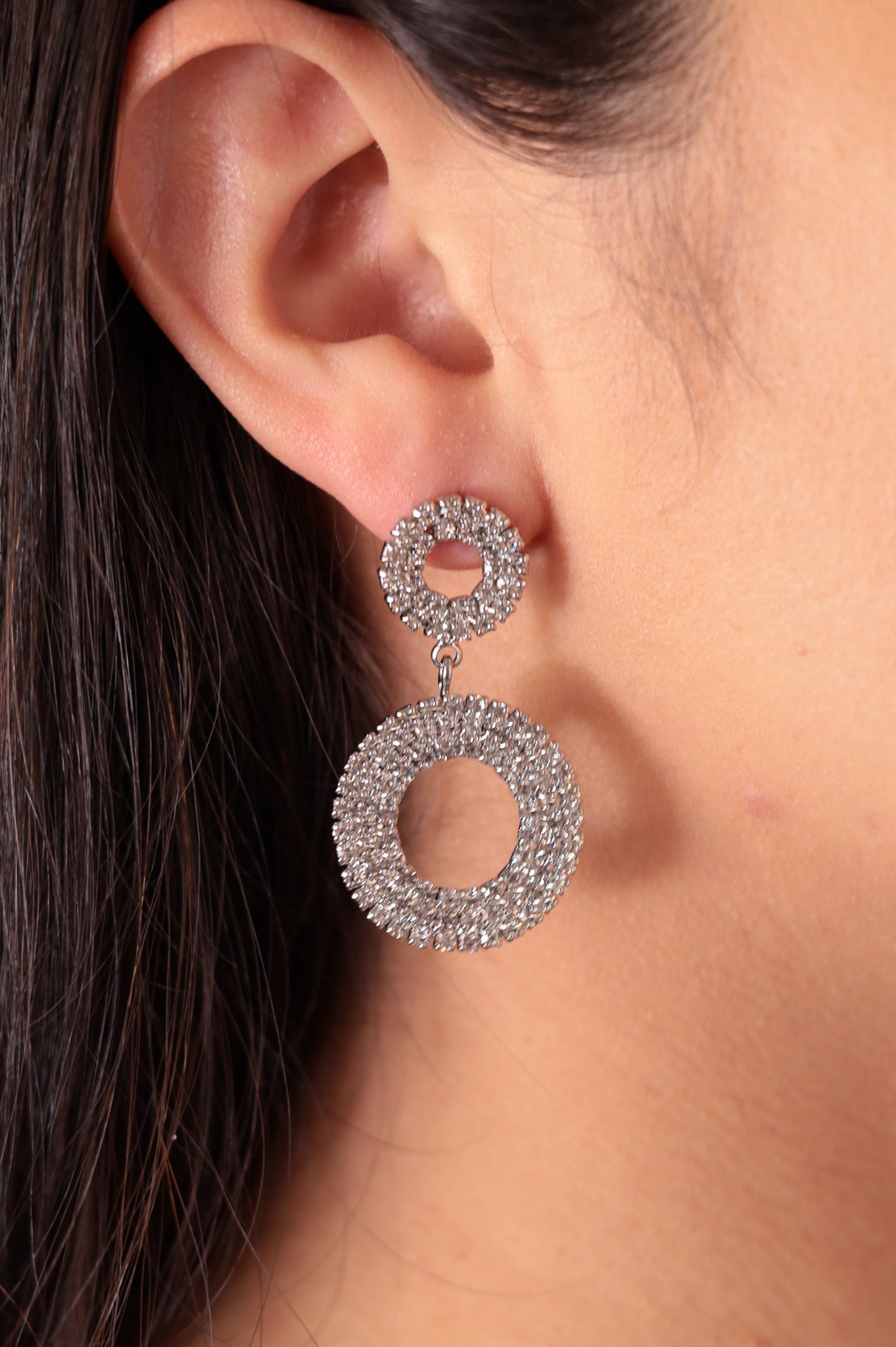 Silver - Luxury Round Drop Rhinestone Earrings