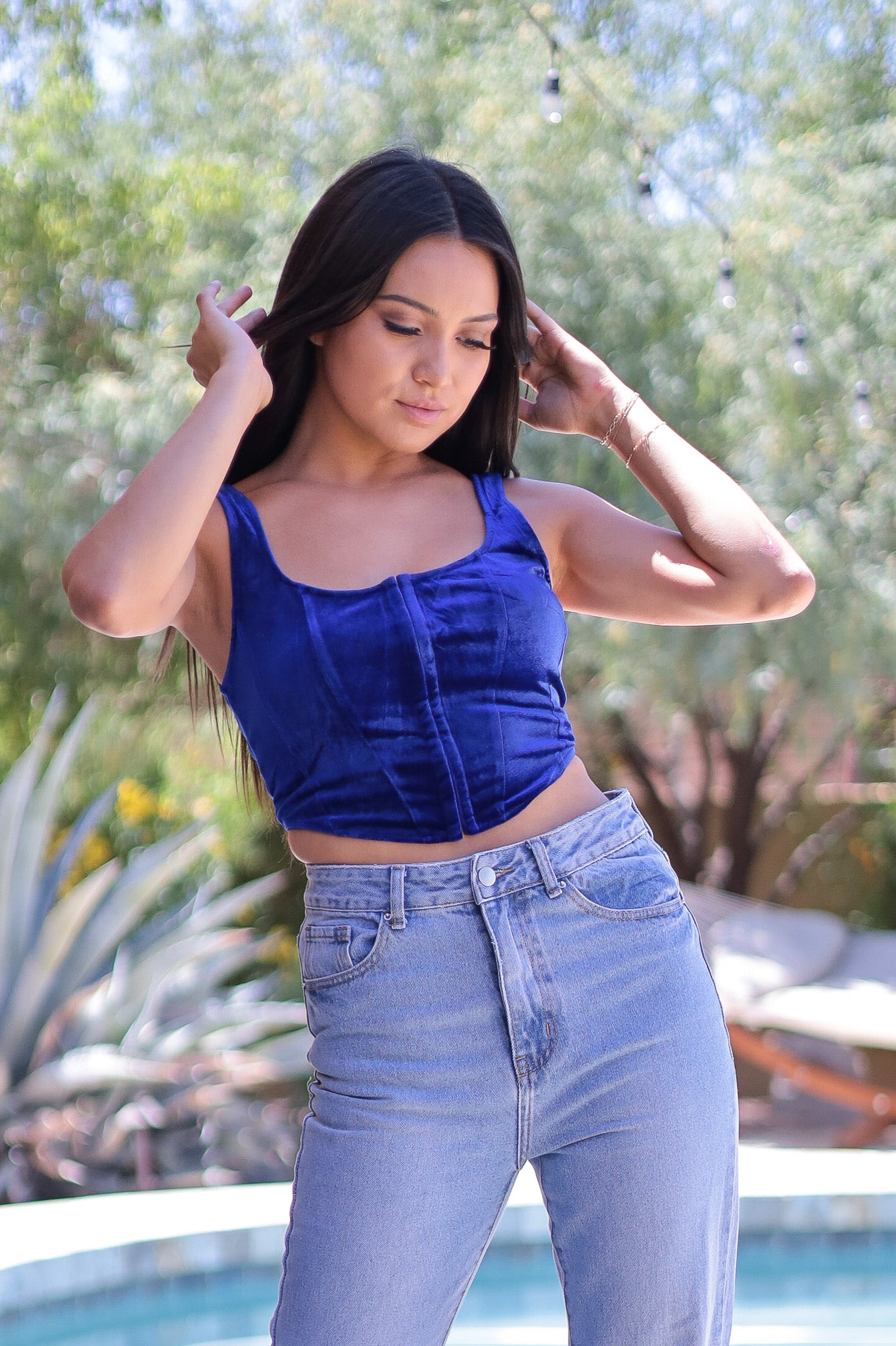 Royal Blue - Velvet Bustier Crop