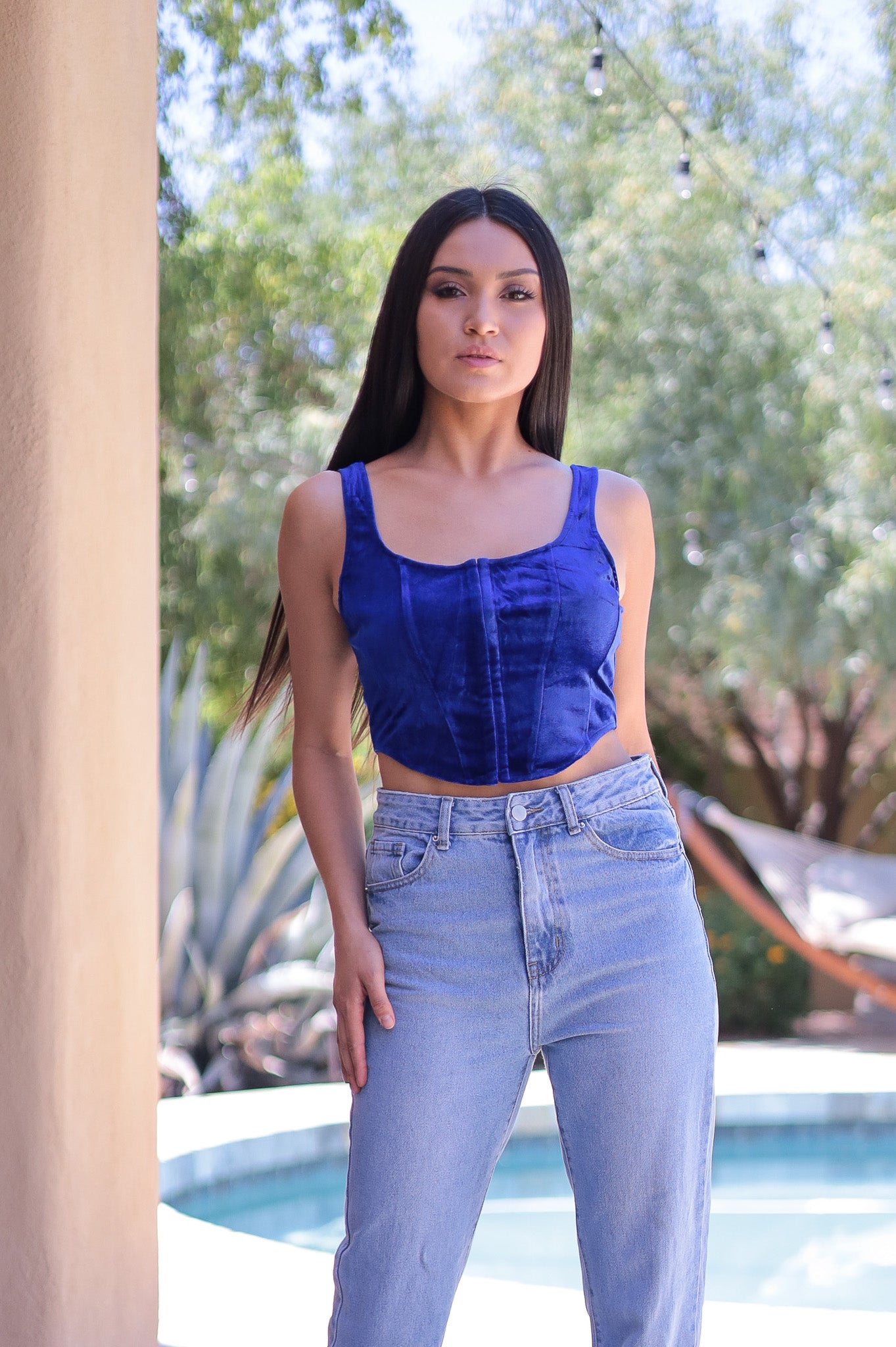 Royal Blue - Velvet Bustier Crop