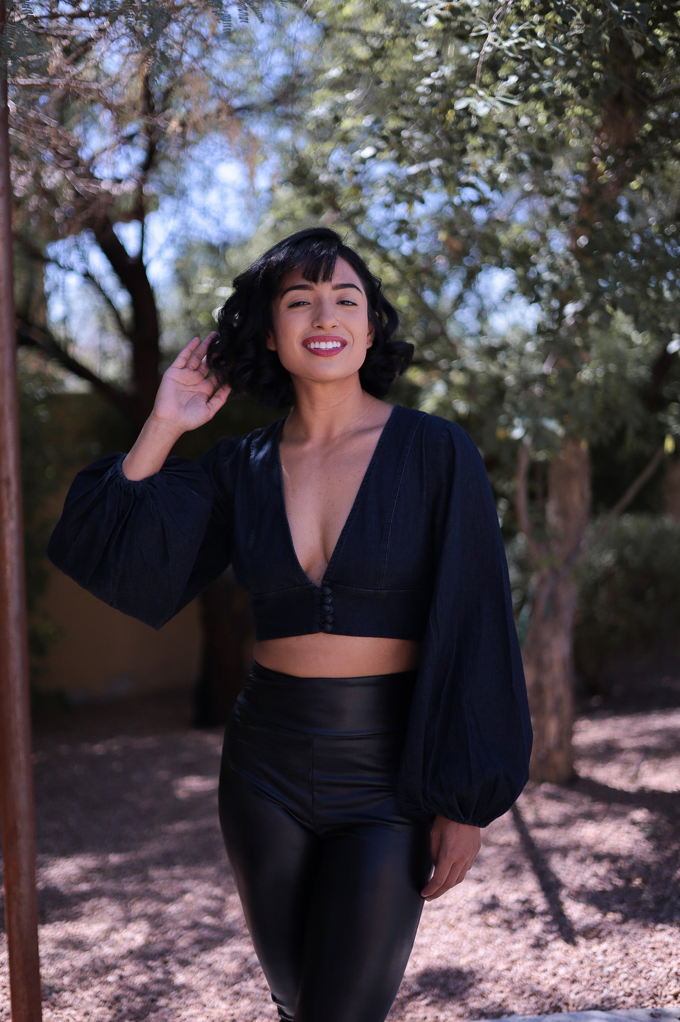 Dark Denim - Bell Sleeve Crop Top