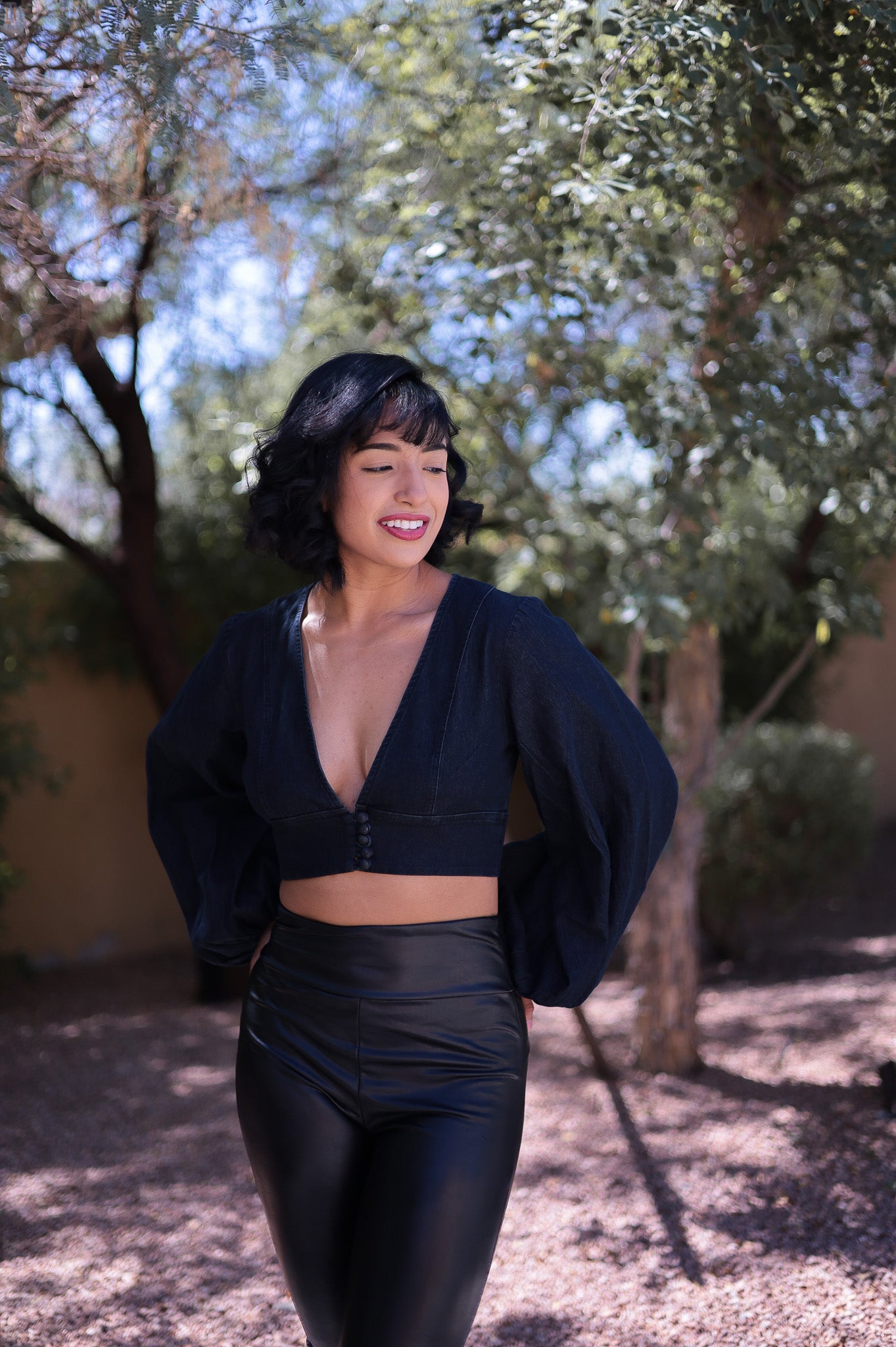 Dark Denim - Bell Sleeve Crop Top