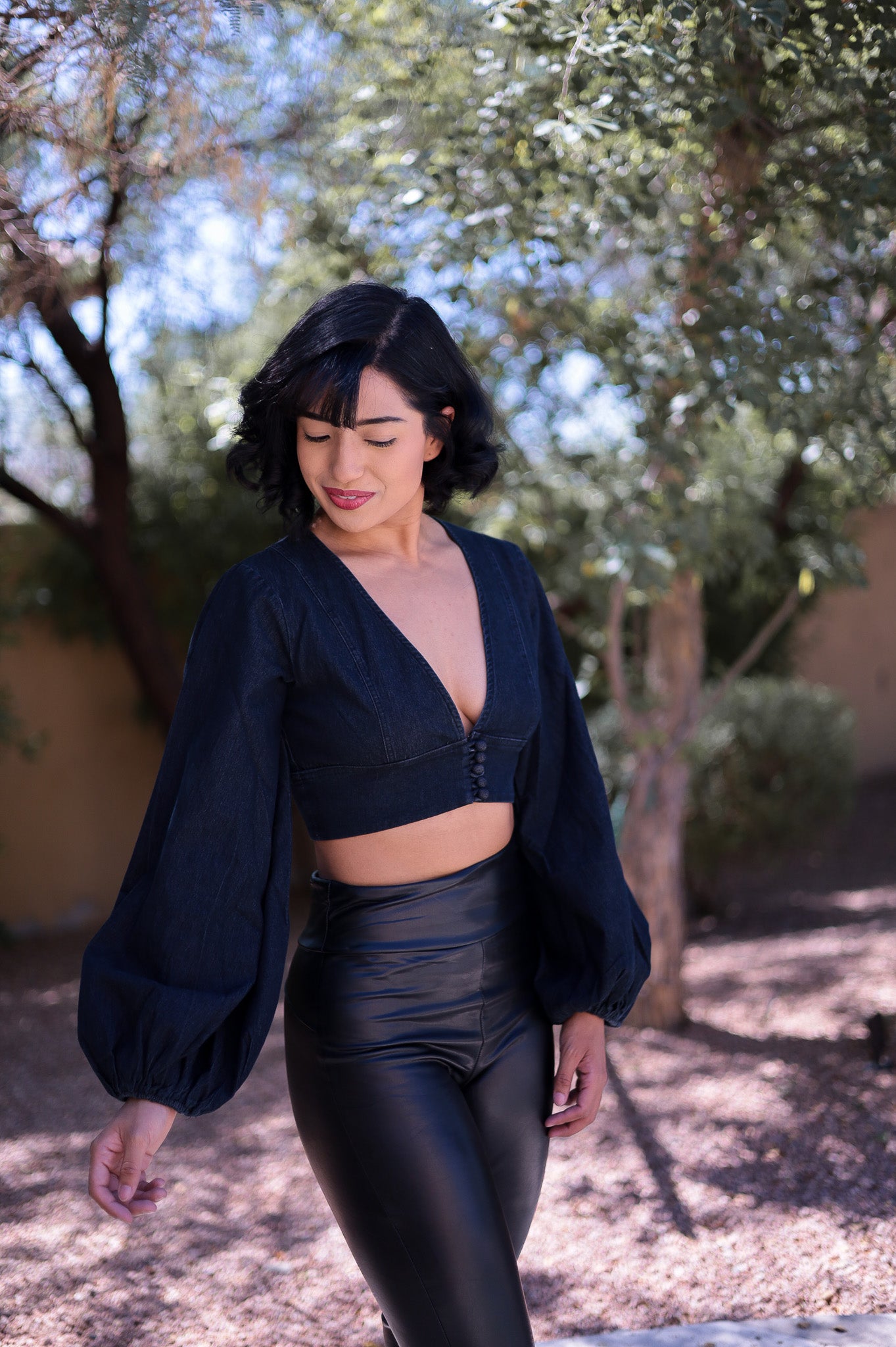 Dark Denim - Bell Sleeve Crop Top