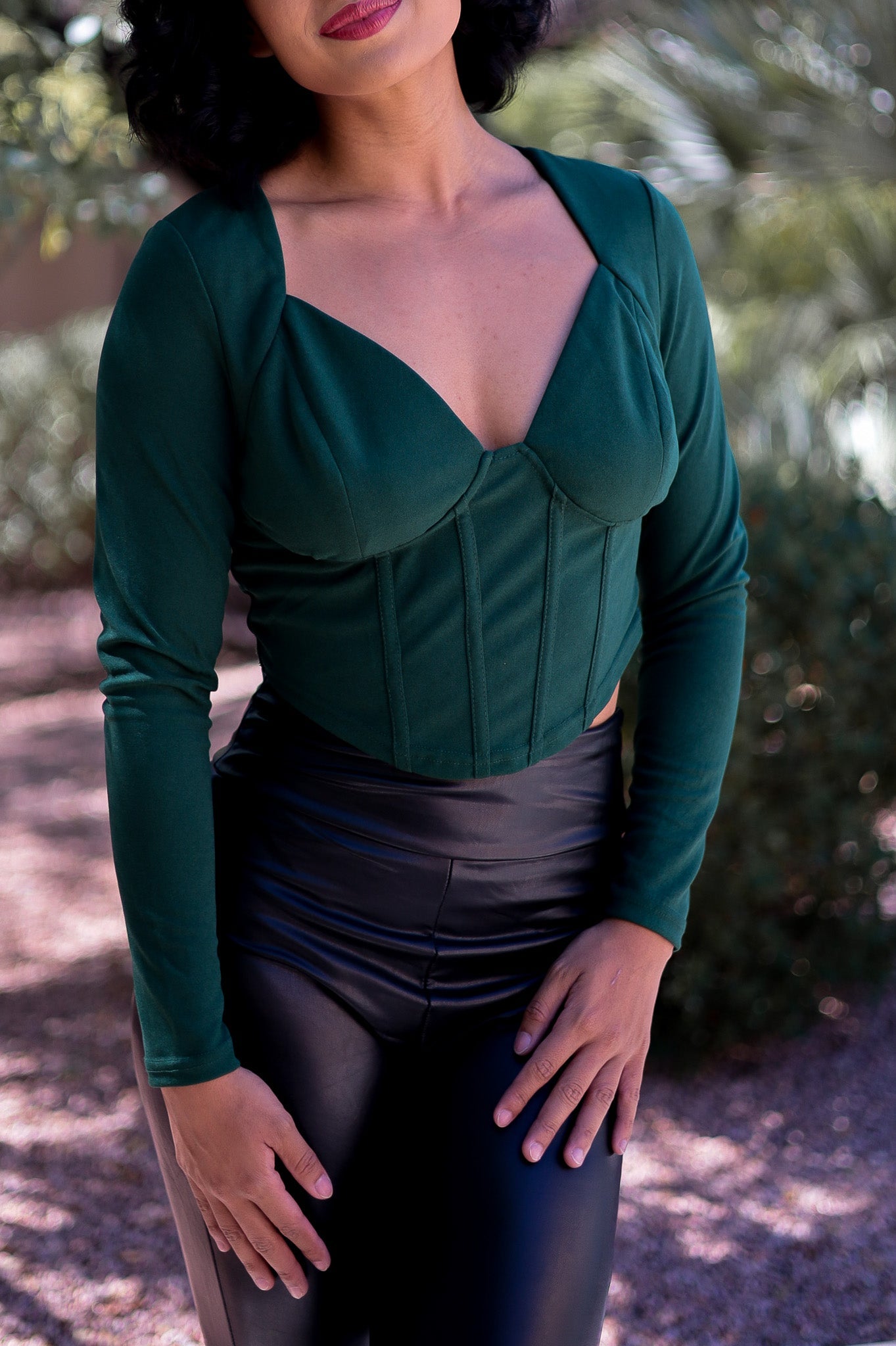 Green - Heaven Corset Bustier Long Sleeve Top