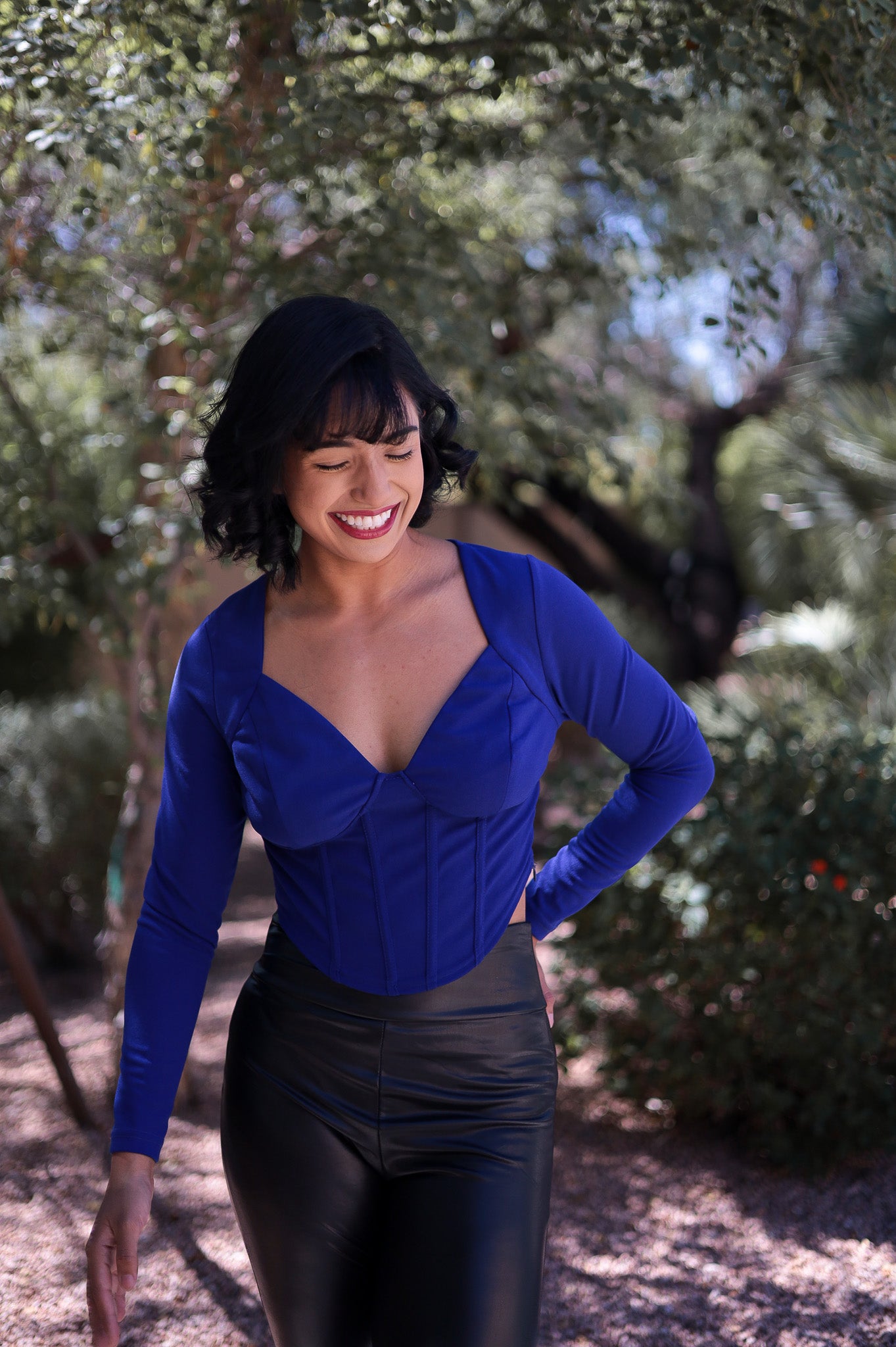 Blue - Heaven Corset Bustier Long Sleeve Top