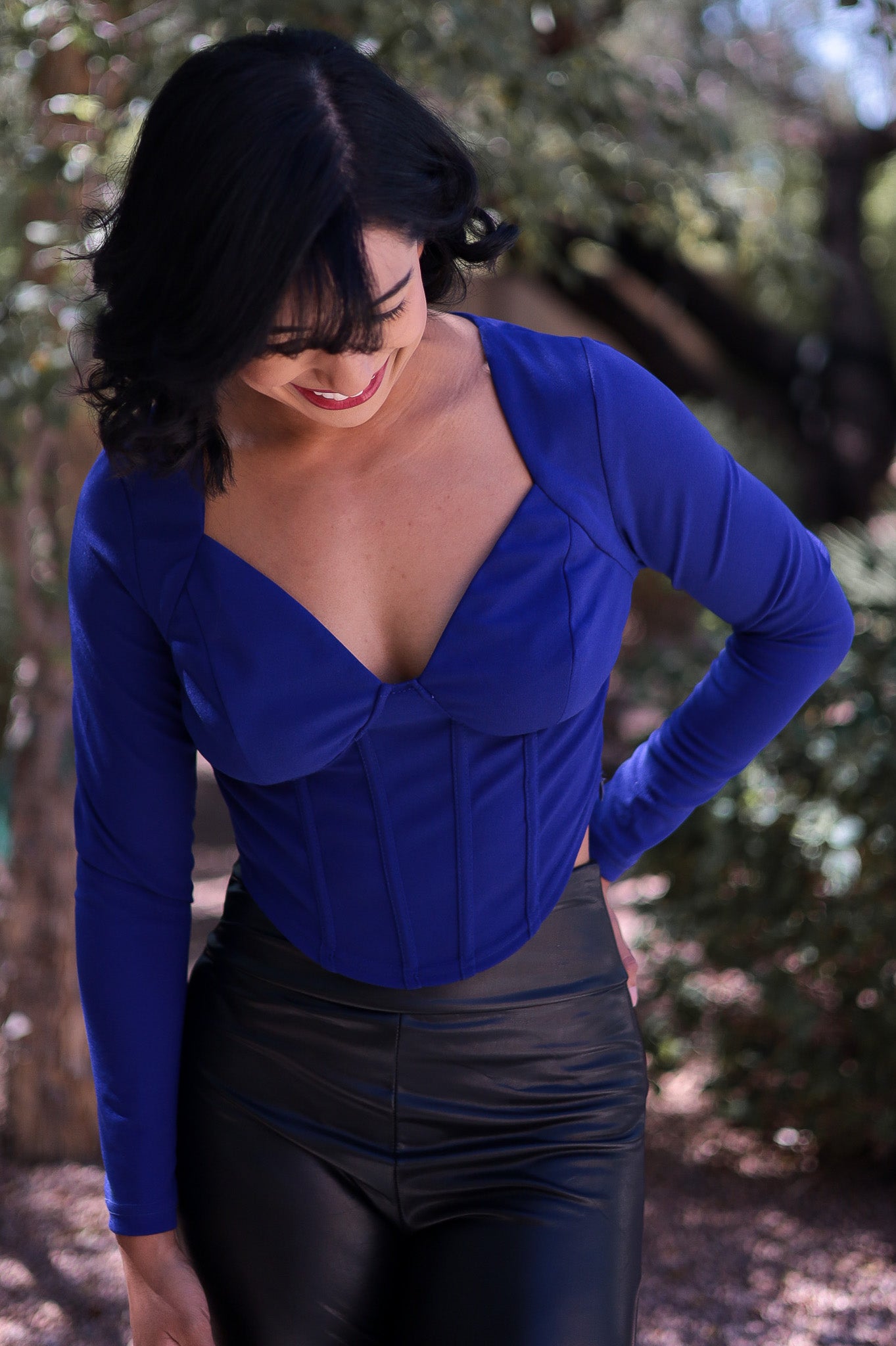 Blue - Heaven Corset Bustier Long Sleeve Top