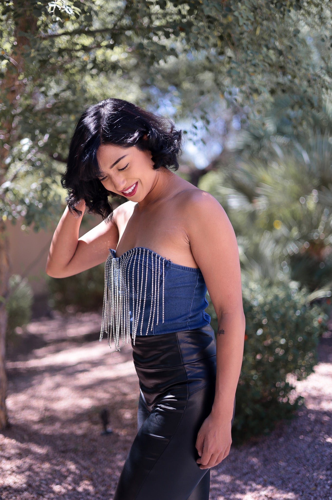 Denim - Rhinestone Fringe Bodysuit