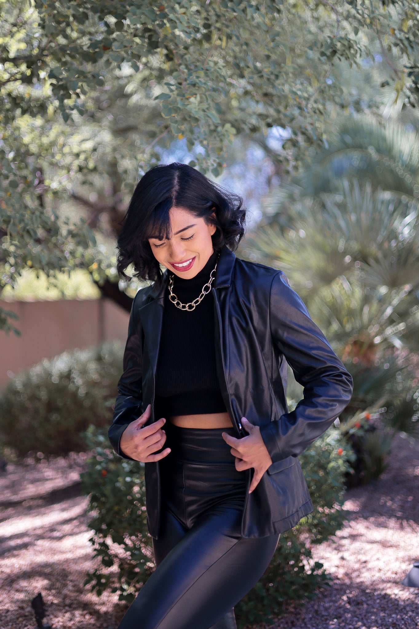 Black - Vegan Leather Blazer Jacket