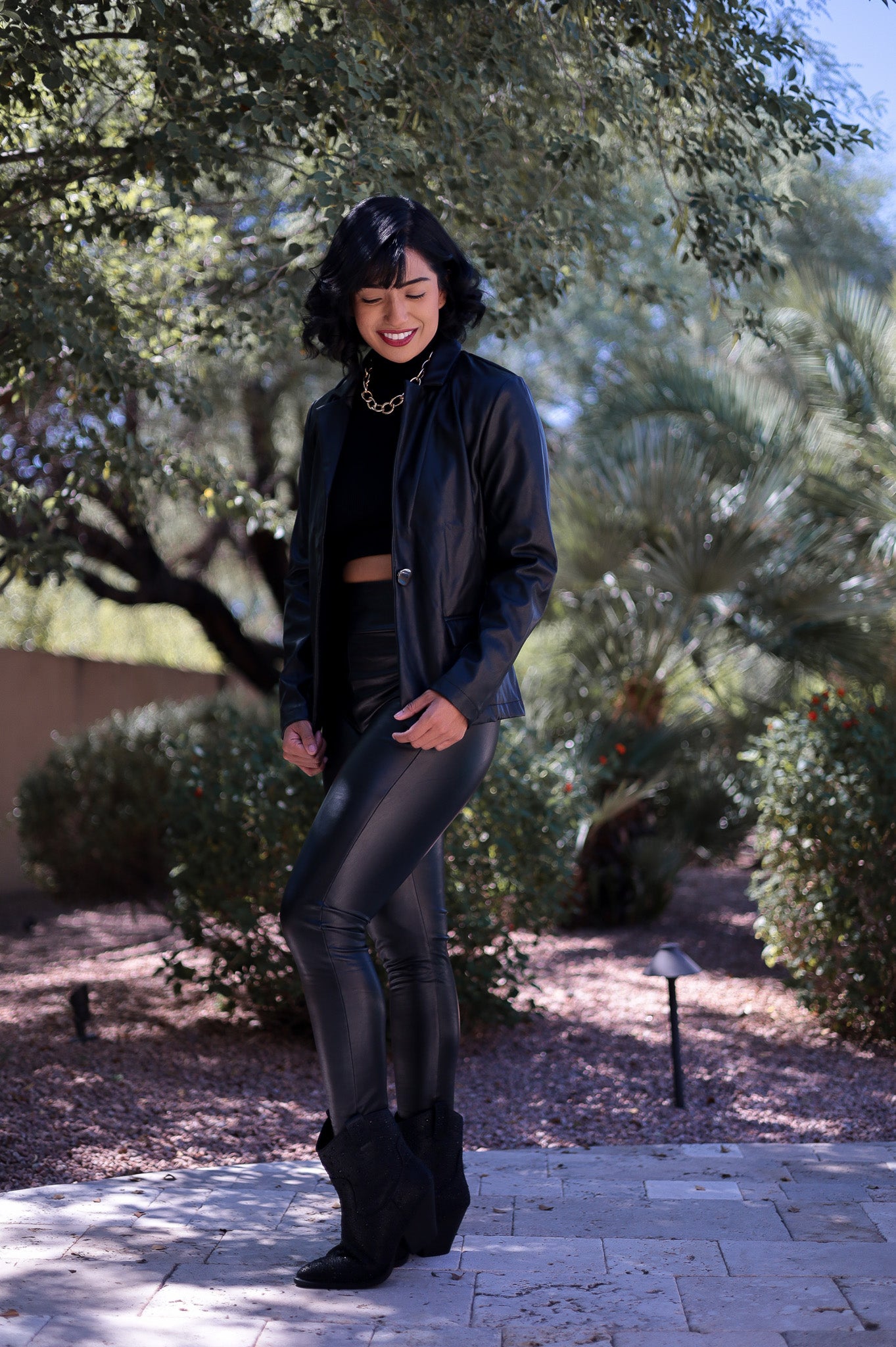 Black - Vegan Leather Blazer Jacket