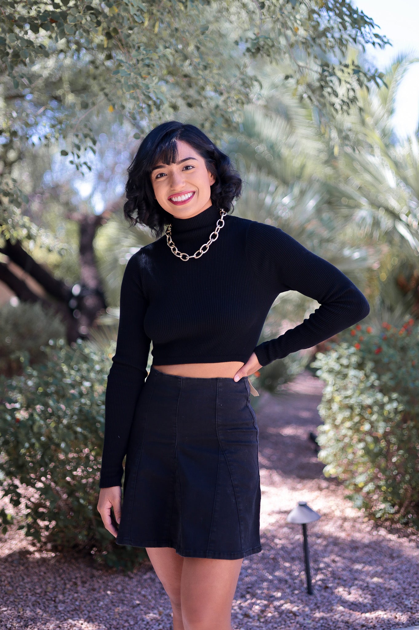 Black - Mock Neck Crop Long Sleeve Top