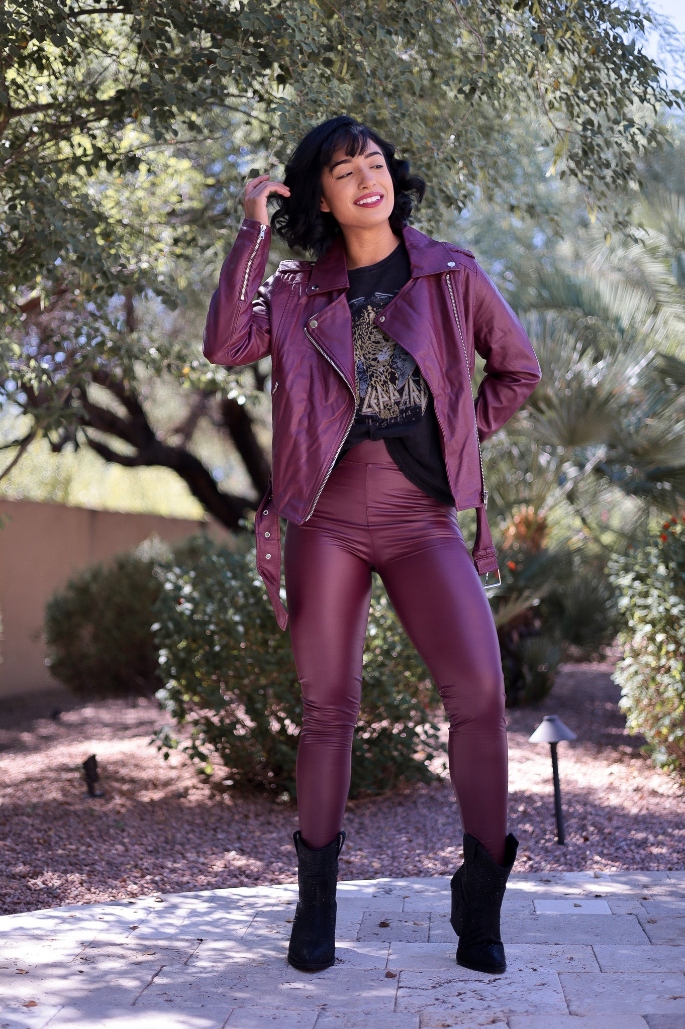 Burgundy - Don't Quit Pleather Faux Leather Leggings – Adami Dolls