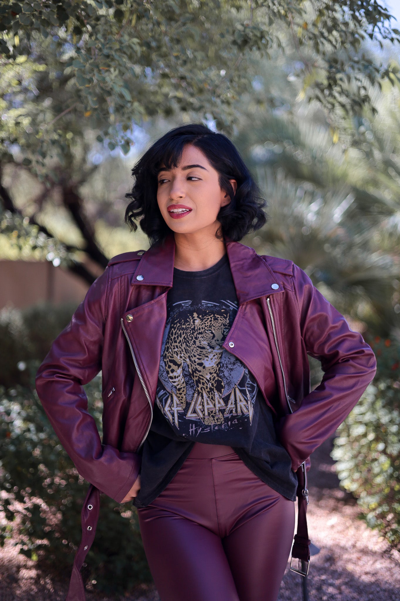 Burgundy - Vegan Leather Biker Jacket