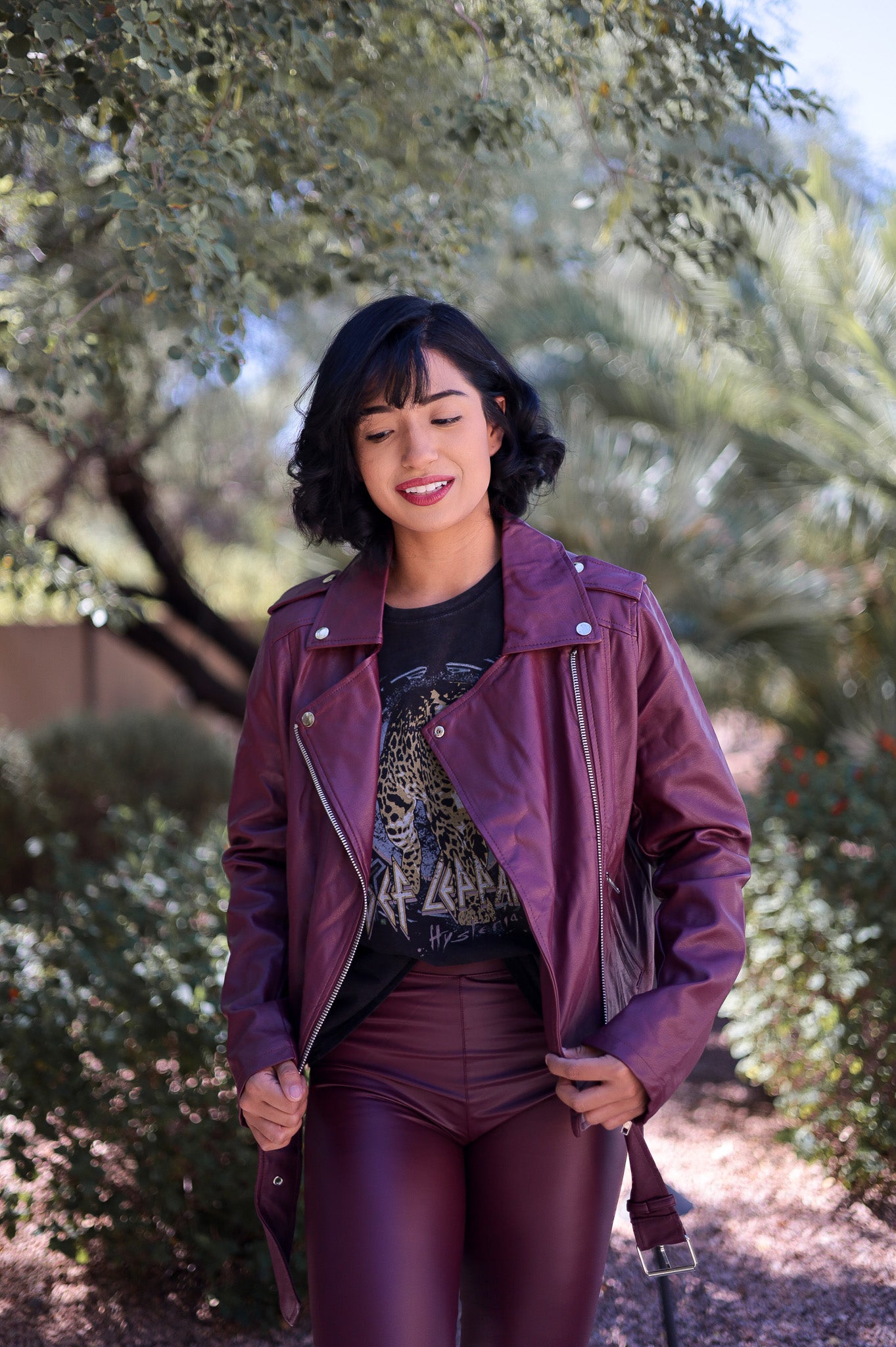 Burgundy - Vegan Leather Biker Jacket