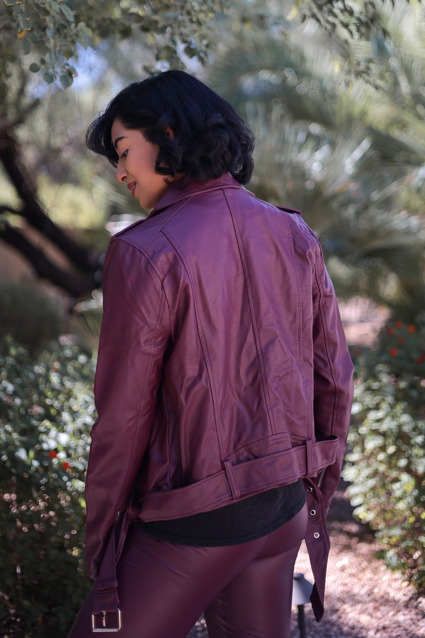Burgundy - Vegan Leather Biker Jacket
