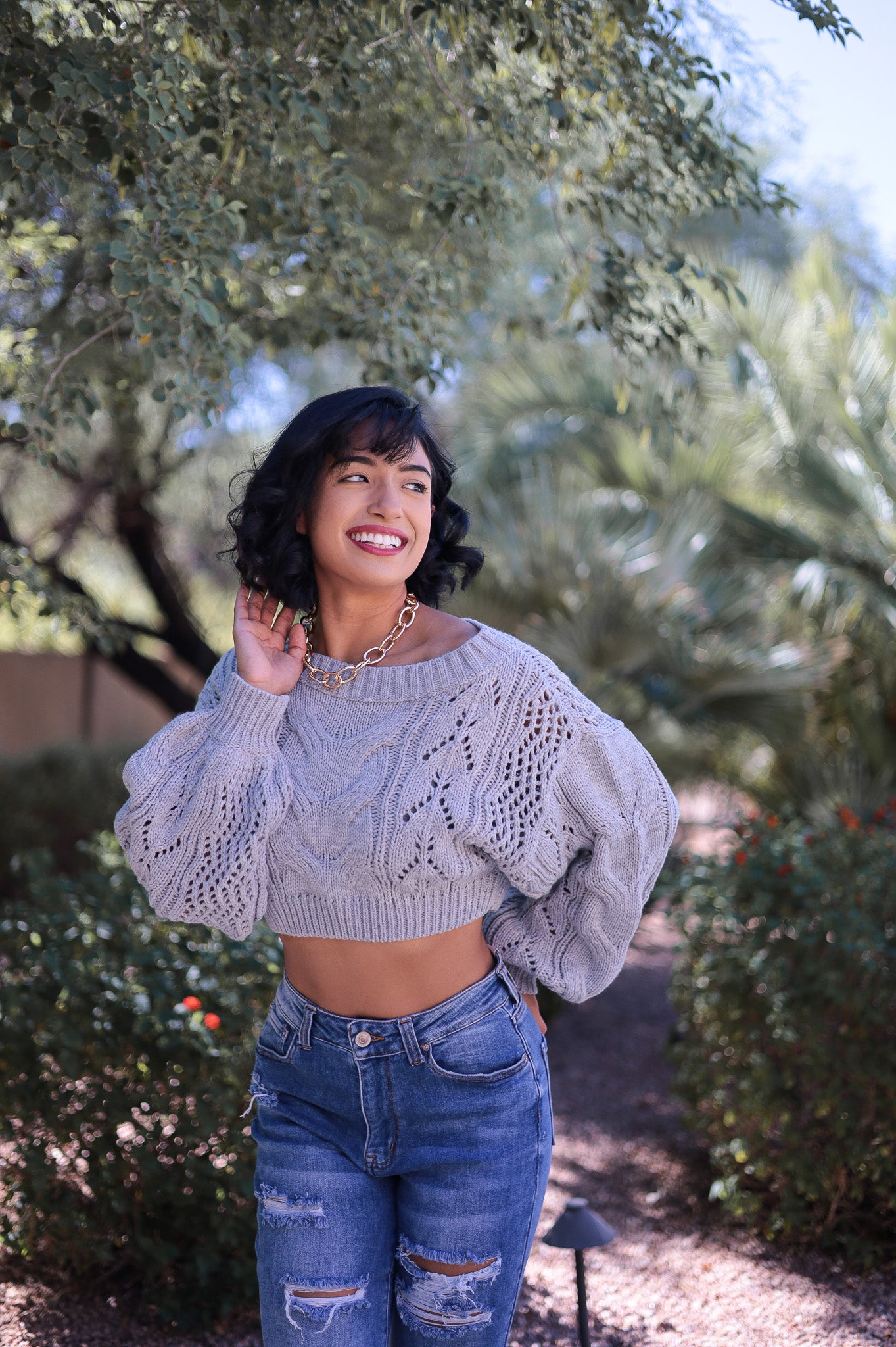 Gameday Gray Knit Cropped Sweater