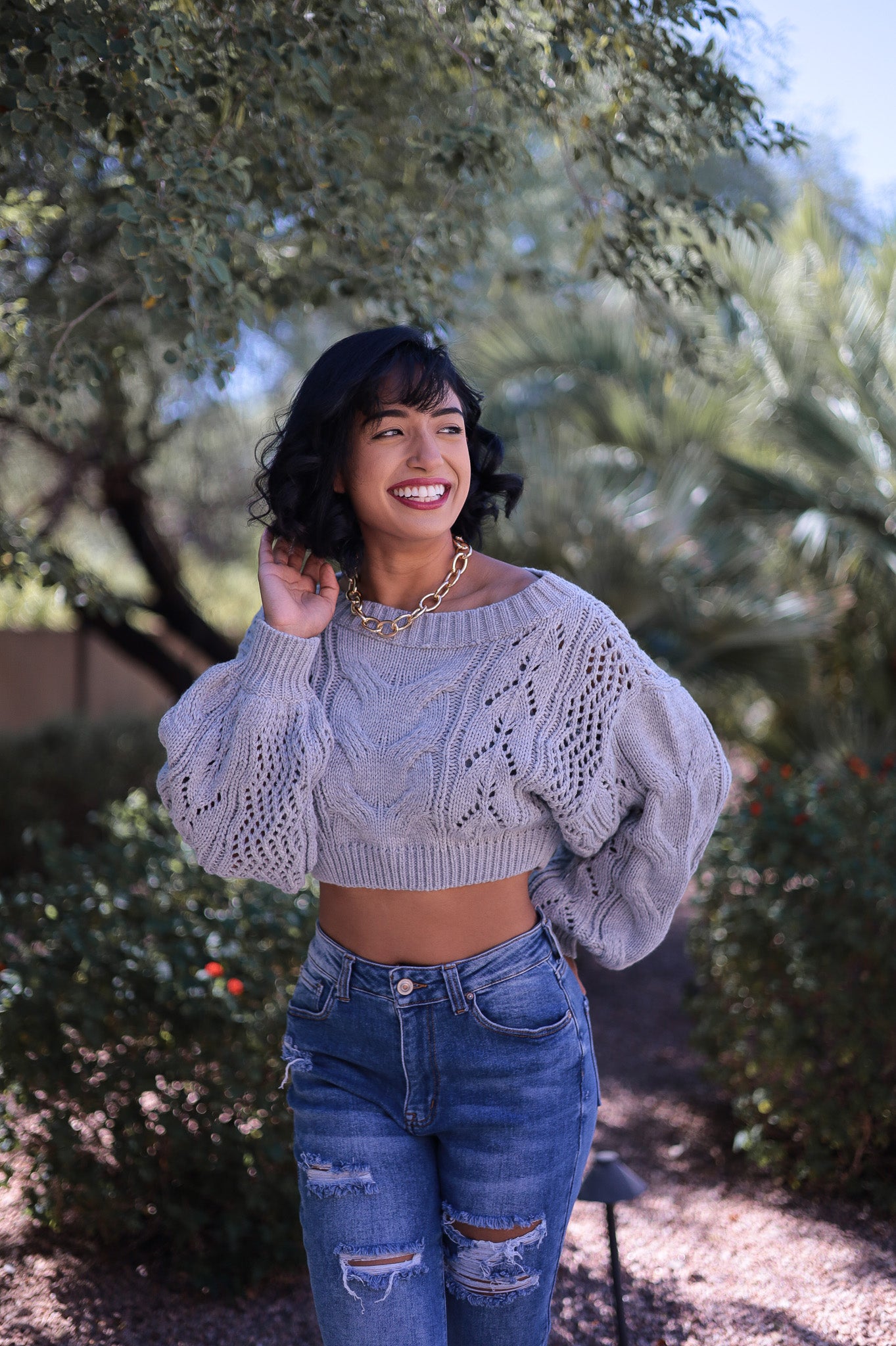 Gameday Gray Knit Cropped Sweater