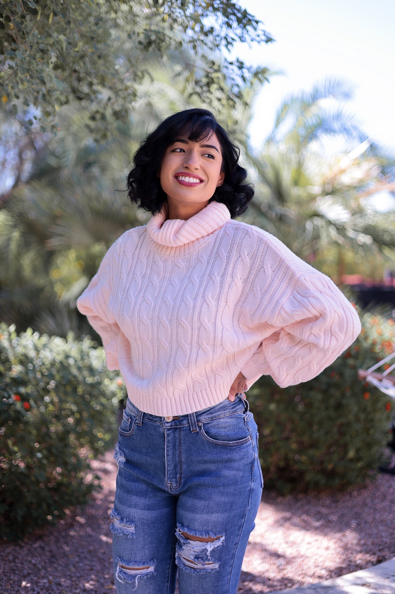 Snowbunny - Knit Cropped Sweater - Turtleneck