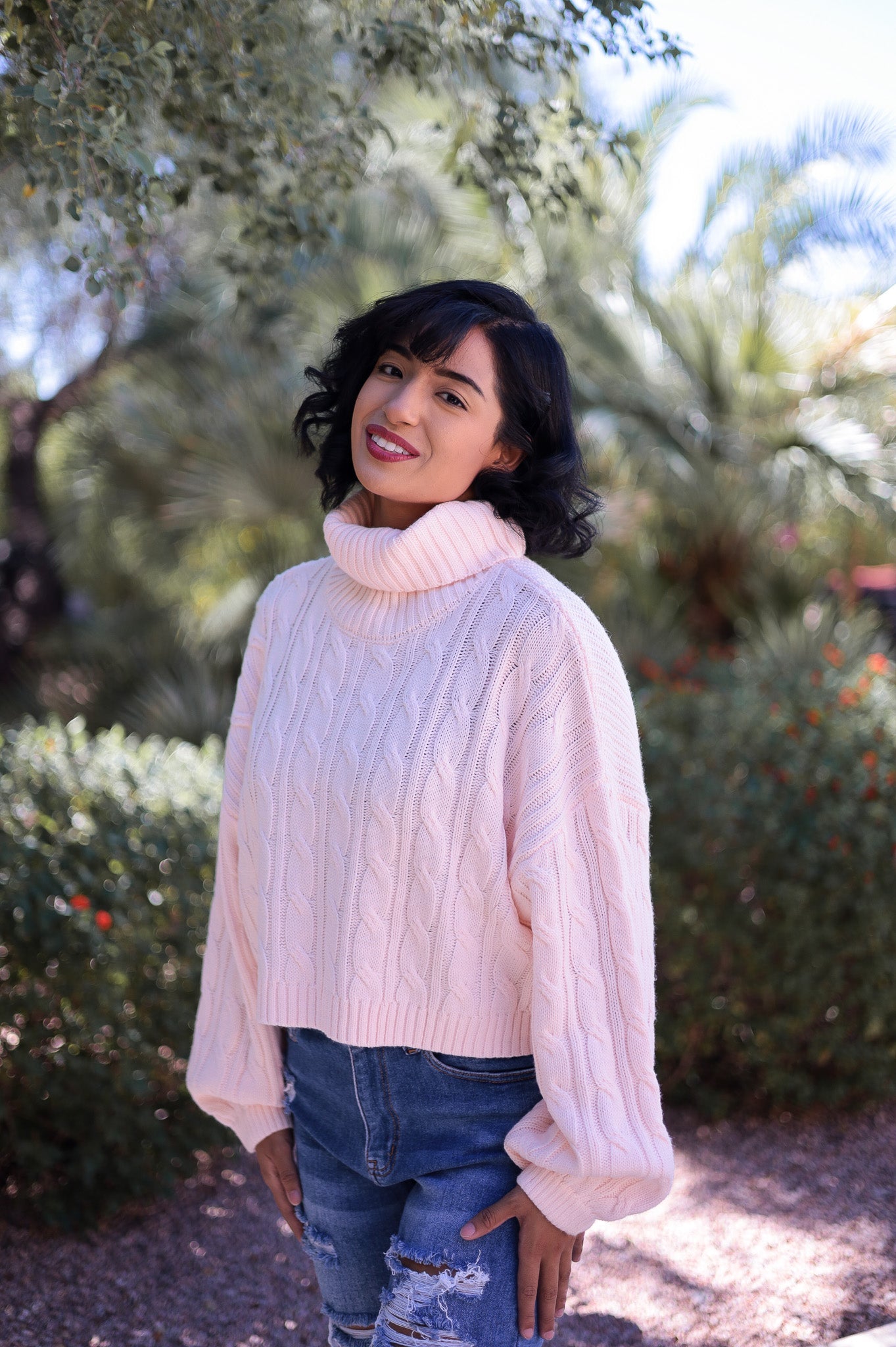 Snowbunny - Knit Cropped Sweater - Turtleneck
