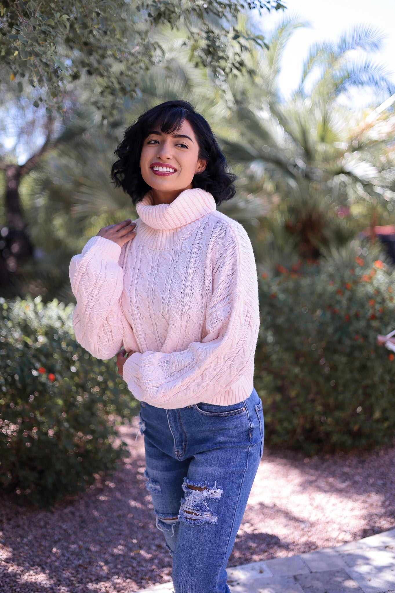 Snowbunny - Knit Cropped Sweater - Turtleneck