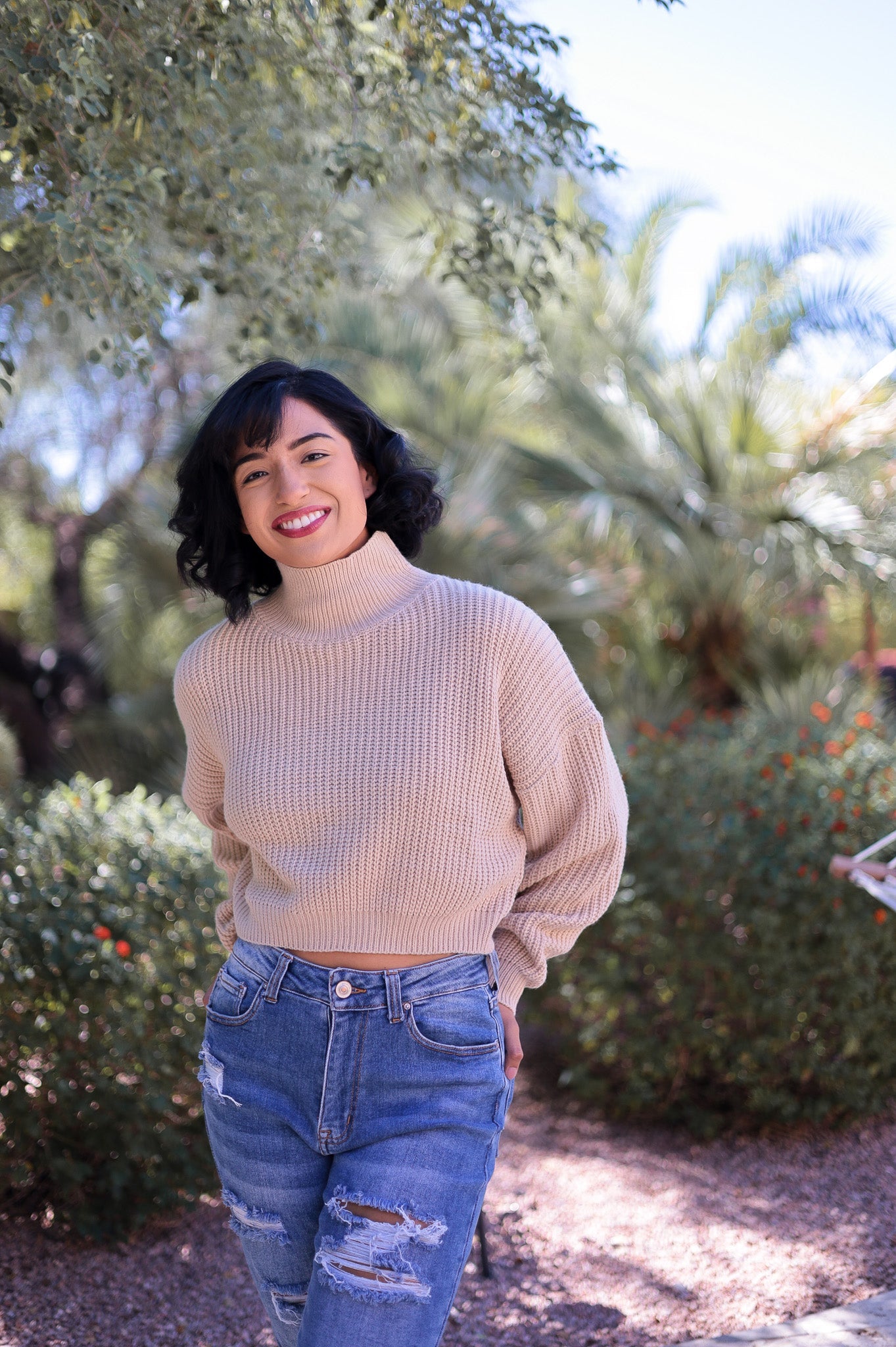 Nude Crop Sweater - Turtleneck