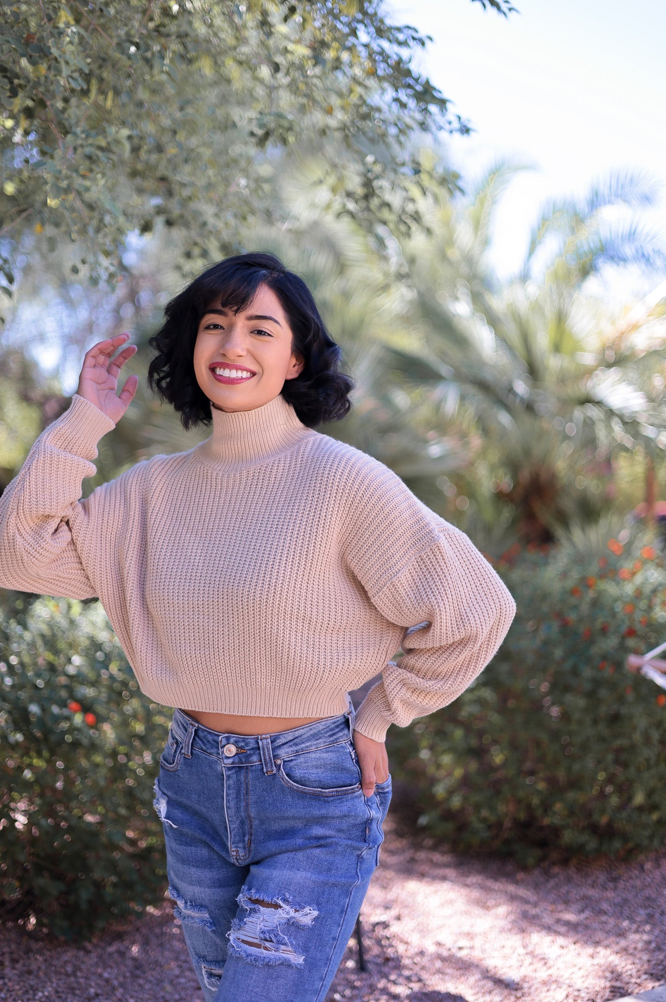 Nude Crop Sweater - Turtleneck