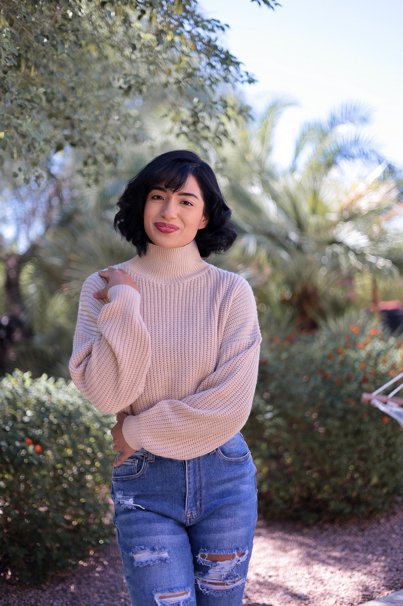 Nude Crop Sweater - Turtleneck
