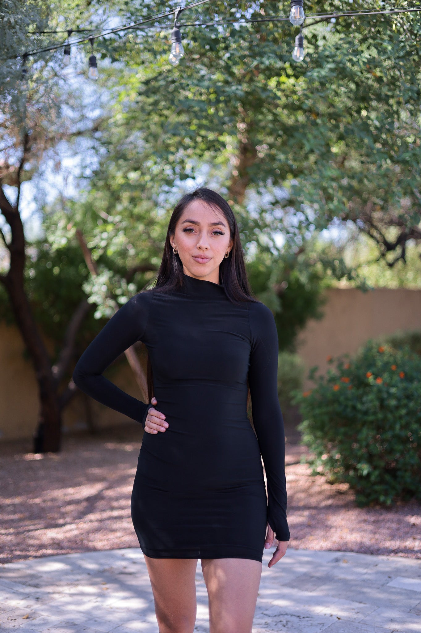 Black - Double Lined Mock Neck Dress