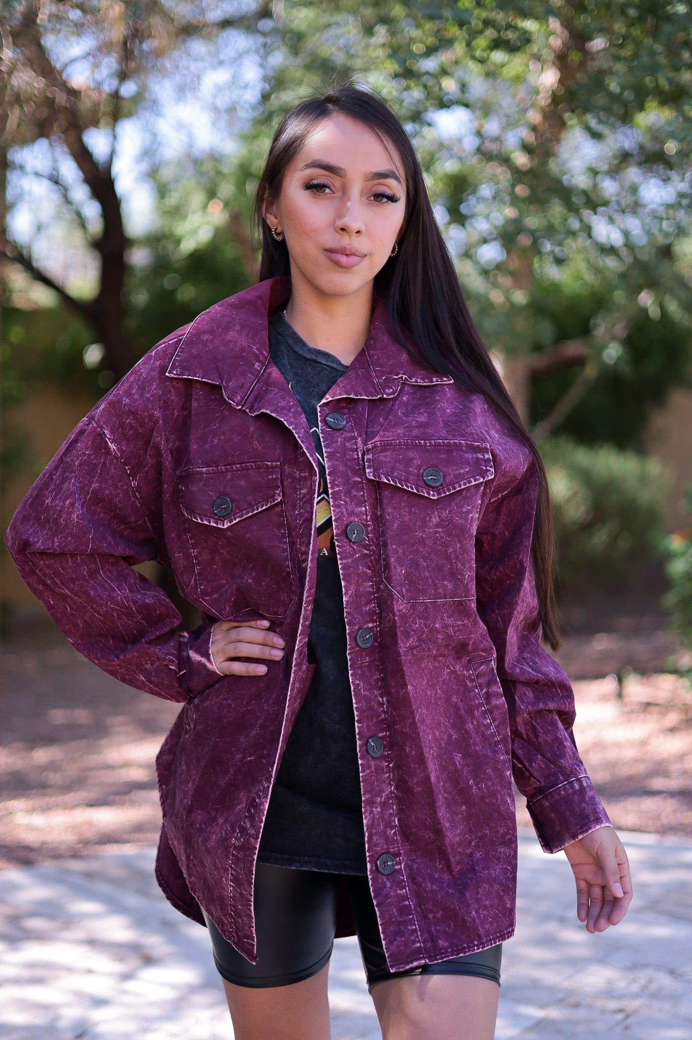 Burgundy - Distressed Boho Button Up