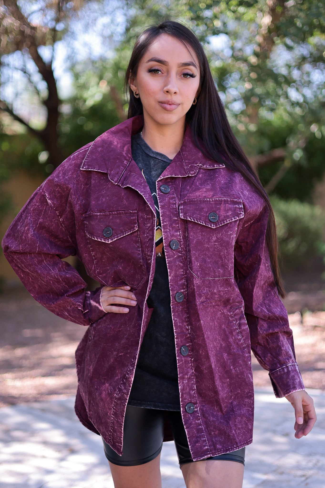 Burgundy - Distressed Boho Button Up