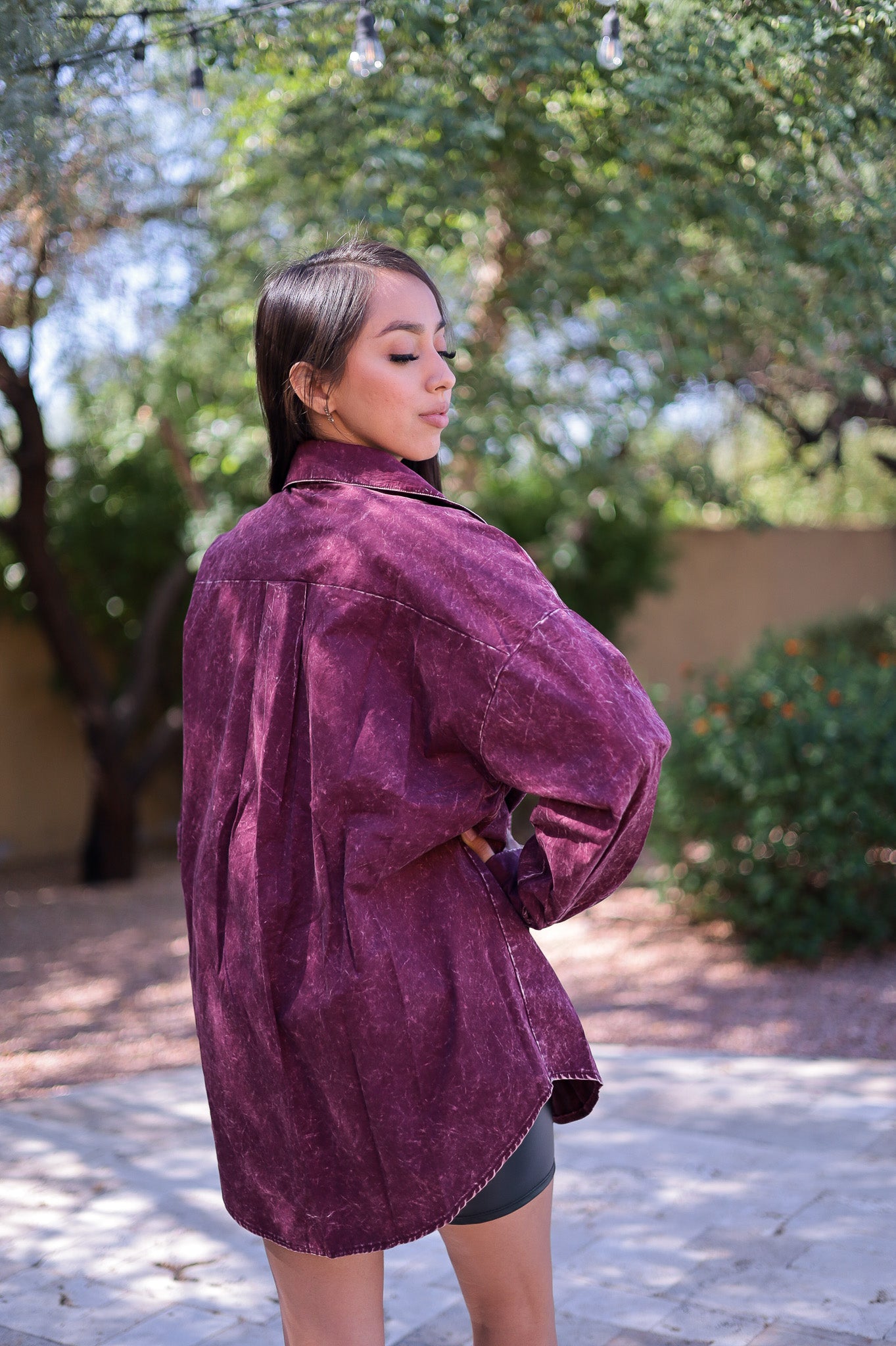 Burgundy - Distressed Boho Button Up