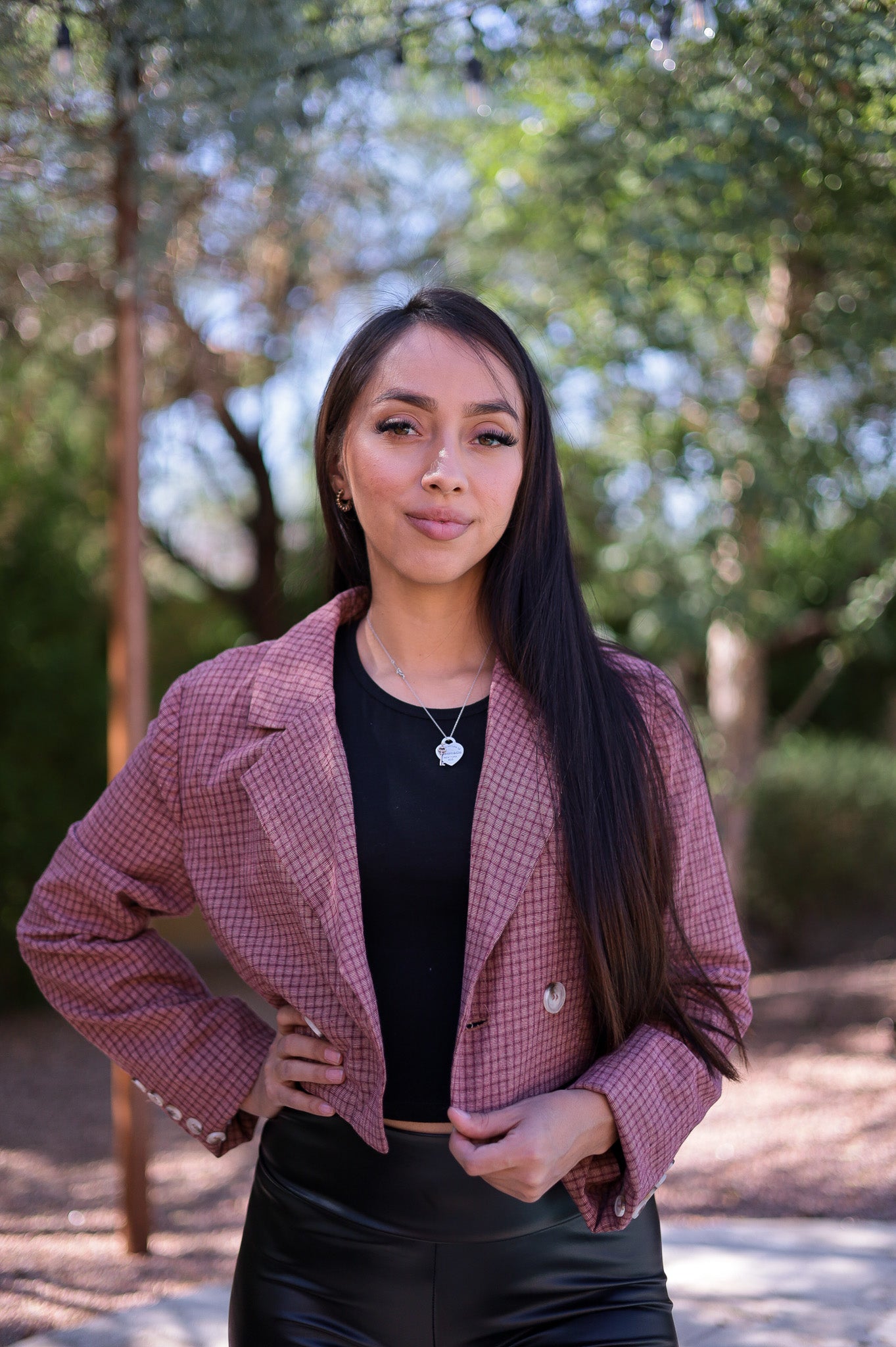 Rust Cropped Plaid Blazer