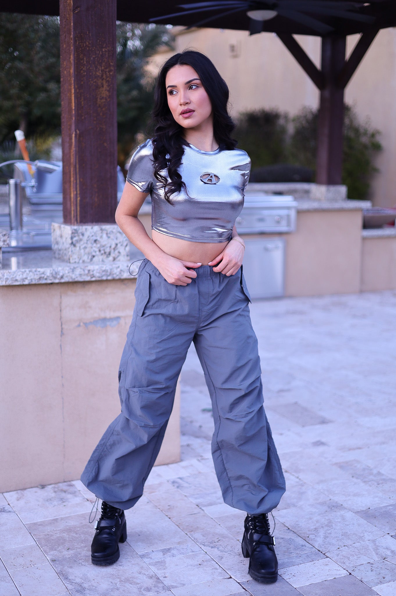 Charcoal Parachute Cargo Pants