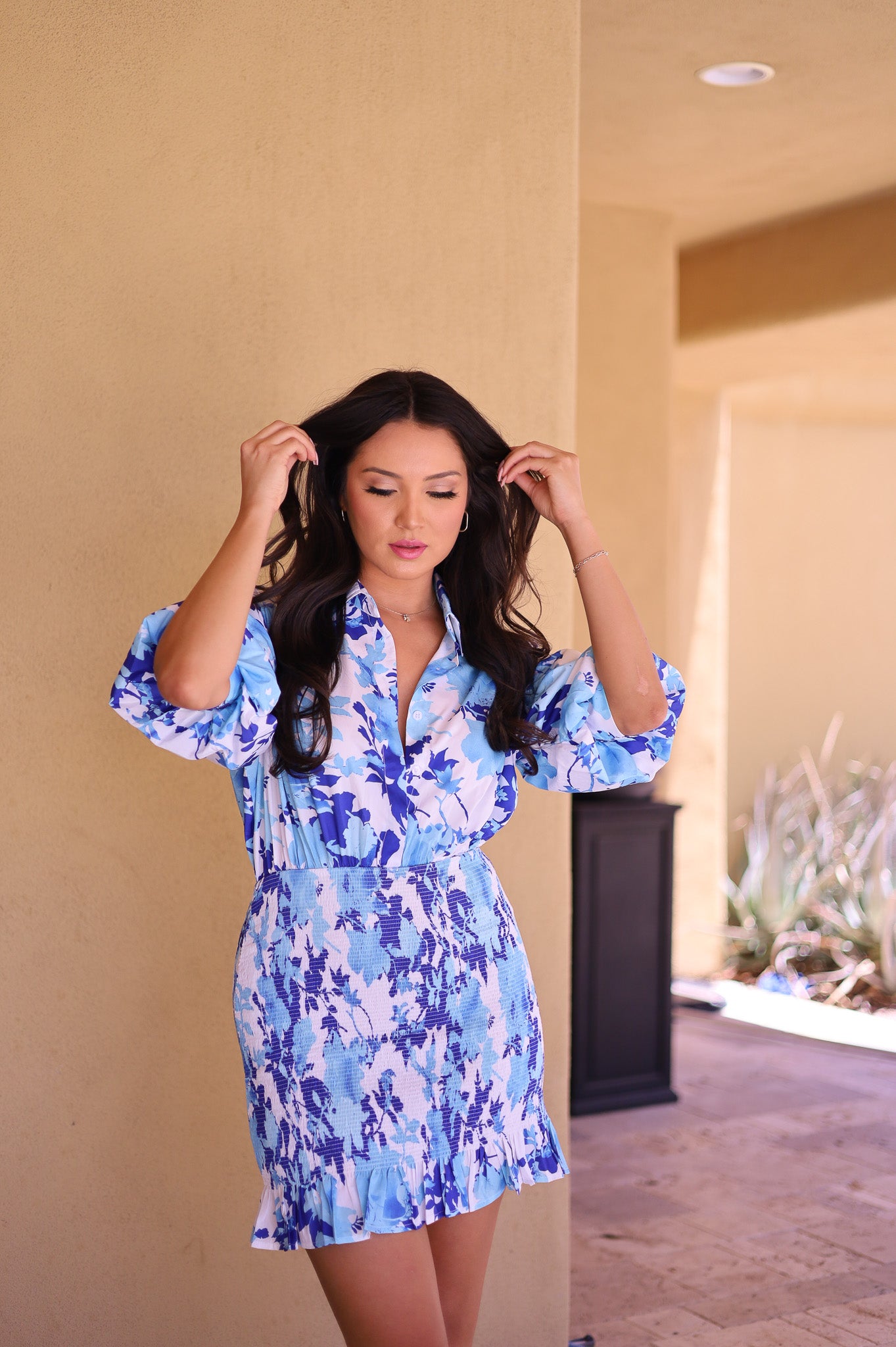 Portofino Floral Dress - Blue and White