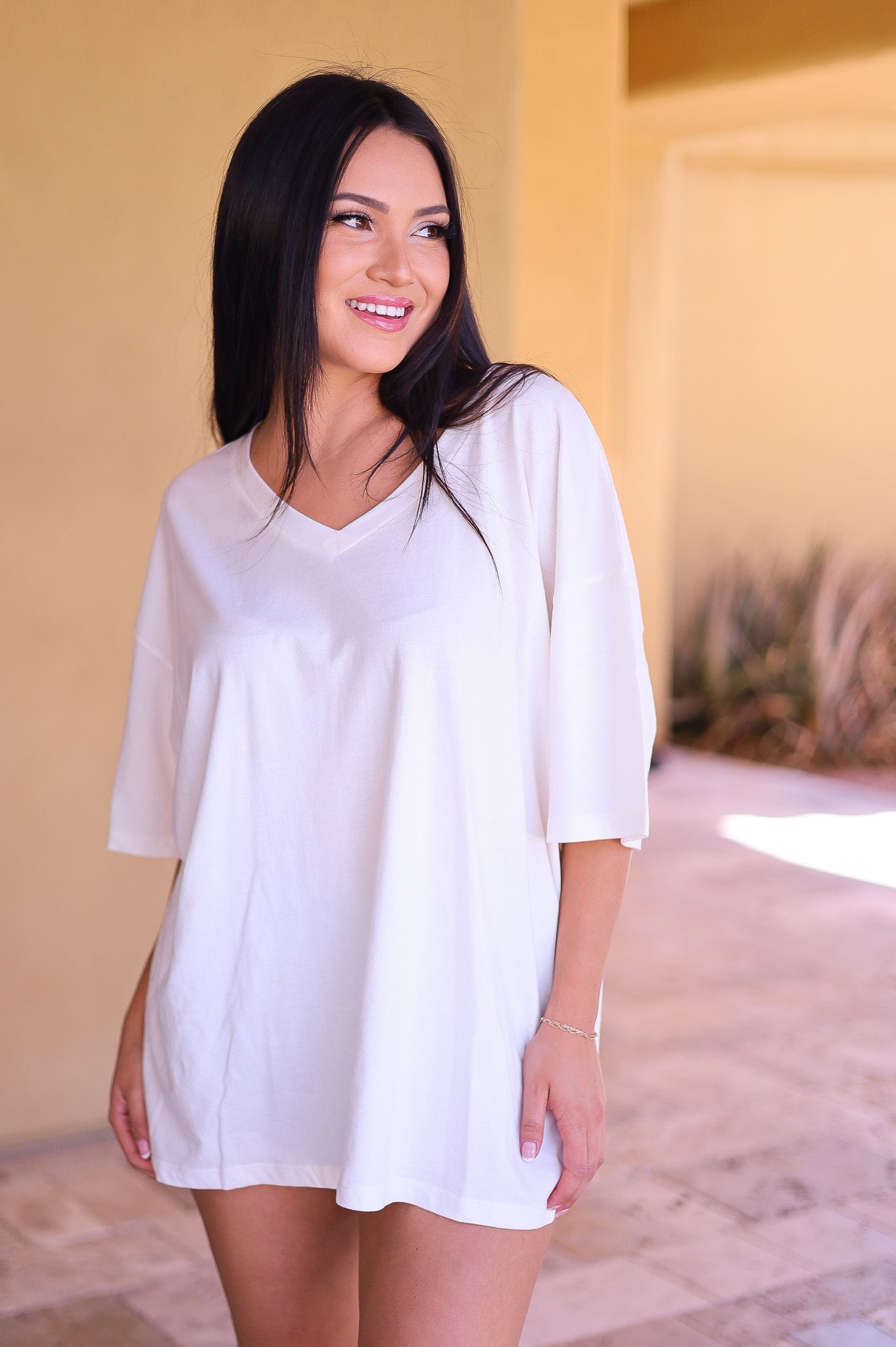 Ivory - Zenana Cotton Drop Shoulder Boyfriend Box Tee - Oversized