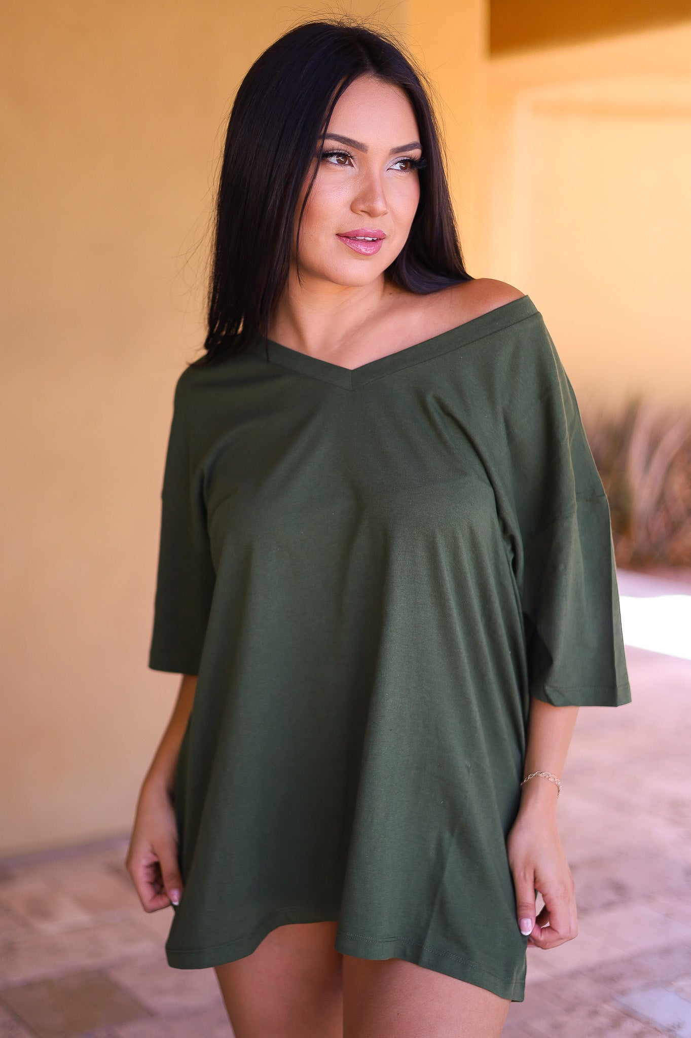Army Green - Zenana Cotton Drop Shoulder Boyfriend Box Tee - Oversized