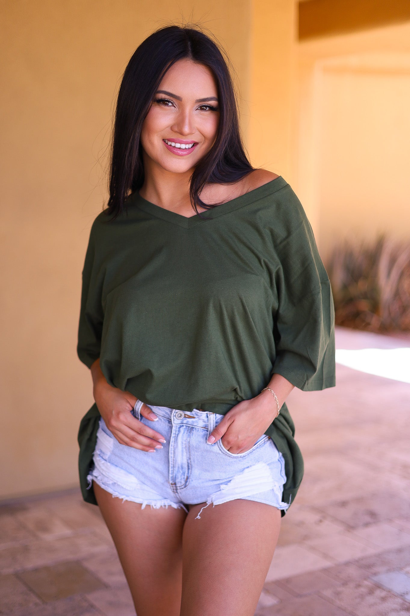 Army Green - Zenana Cotton Drop Shoulder Boyfriend Box Tee - Oversized
