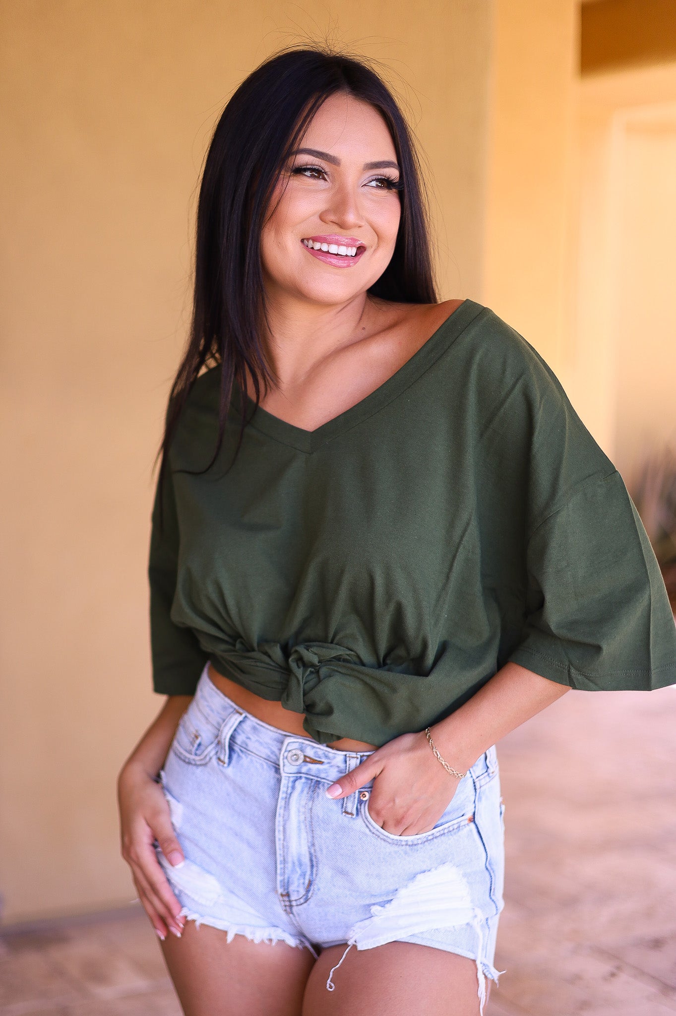 Army Green - Zenana Cotton Drop Shoulder Boyfriend Box Tee - Oversized