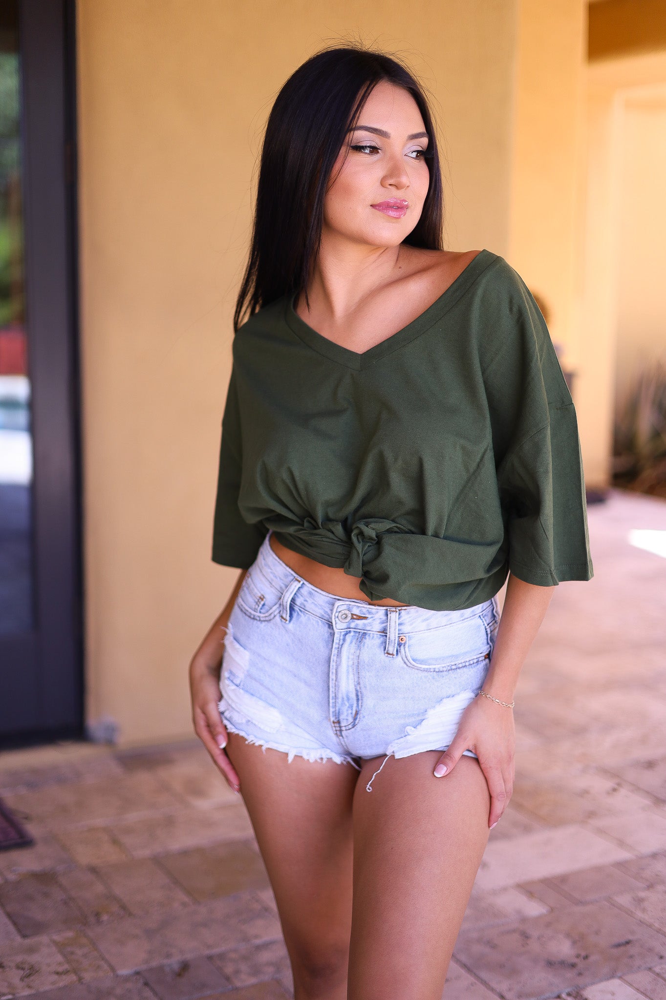 Army Green - Zenana Cotton Drop Shoulder Boyfriend Box Tee - Oversized