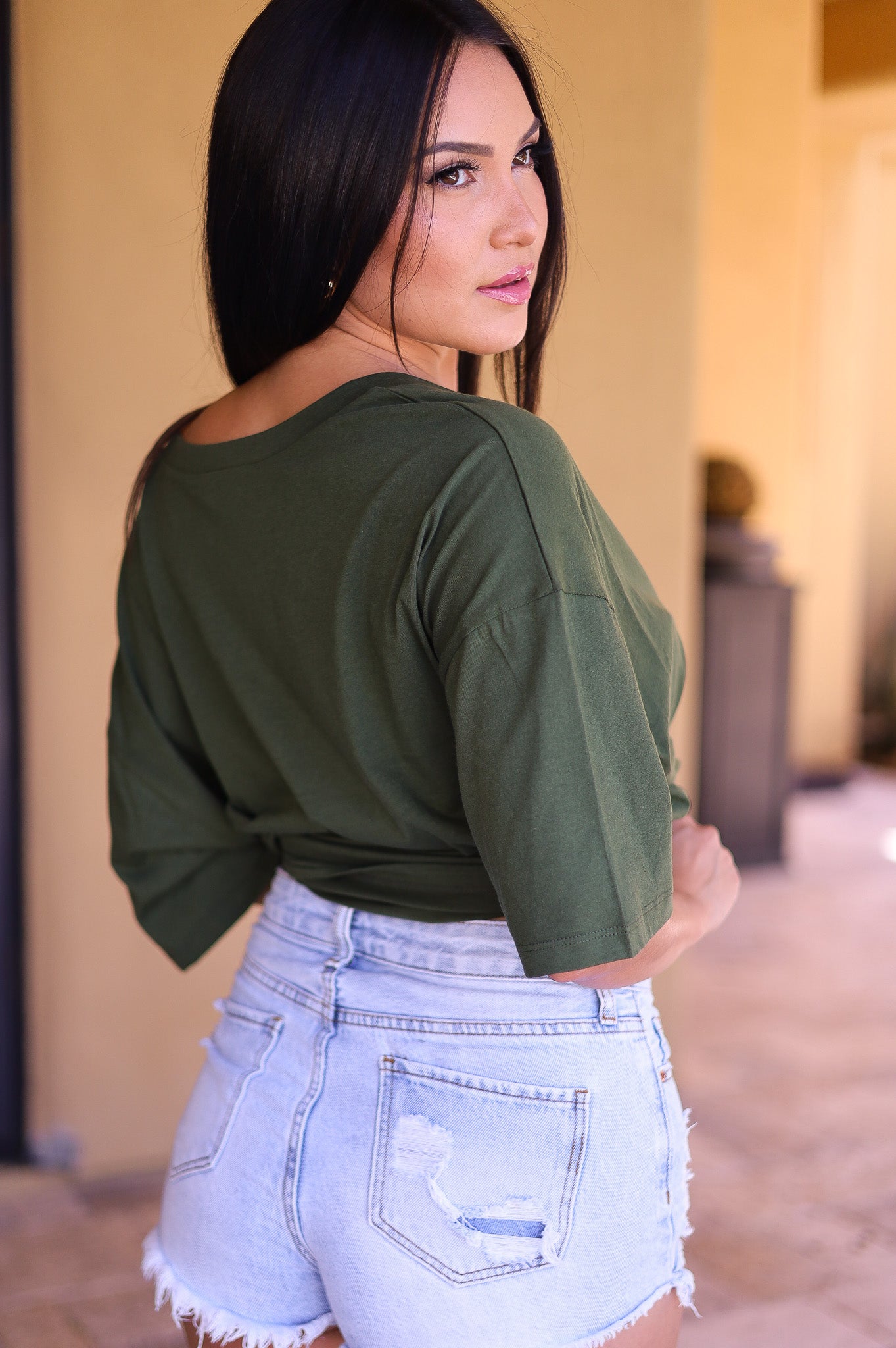 Army Green - Zenana Cotton Drop Shoulder Boyfriend Box Tee - Oversized