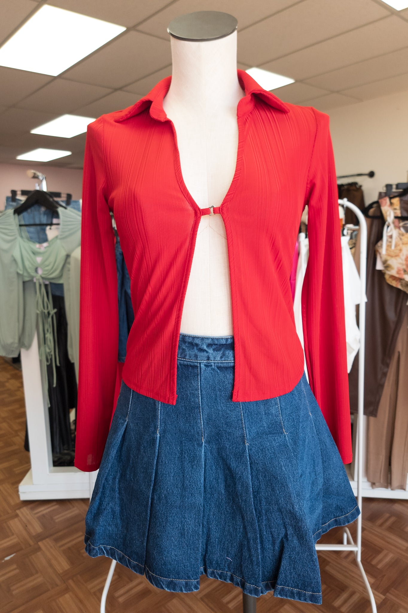 Red - Roberta Long Sleeve Collar Top