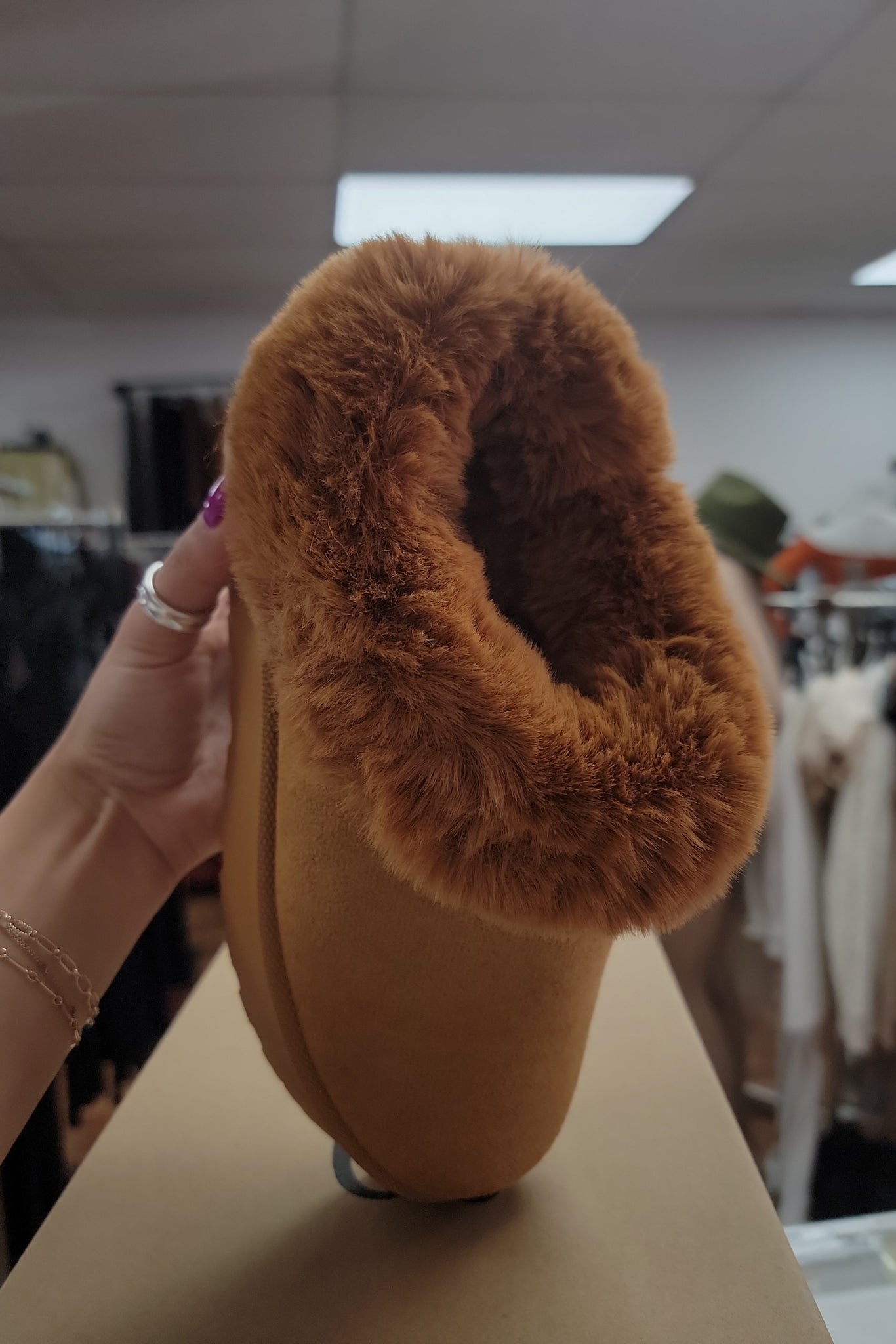 Fur Platform Camel Slipper Boots