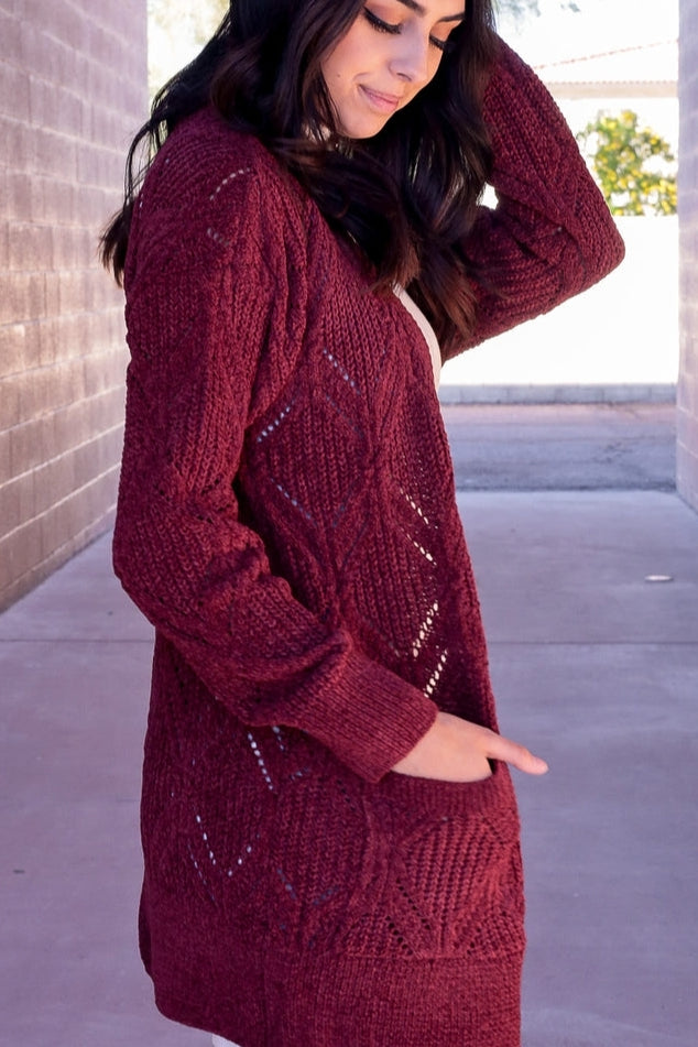 Burgundy - Give Me Snow Chenille Cardigan