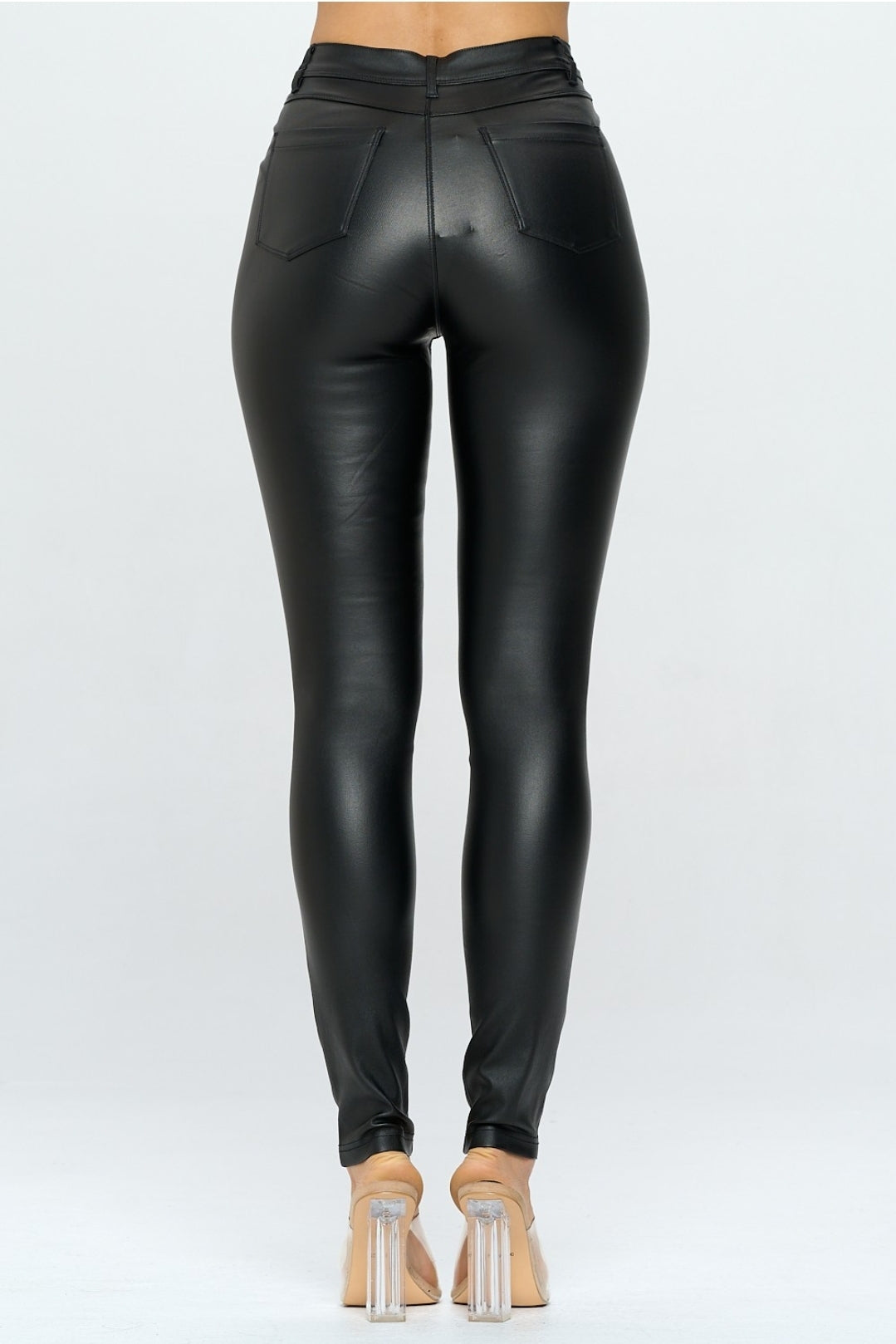 Black Leather Pants Jeans - High Waisted (Stretchy)