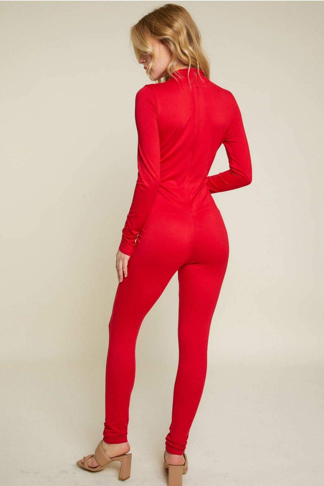 Red - Mock Neck Jumpsuit